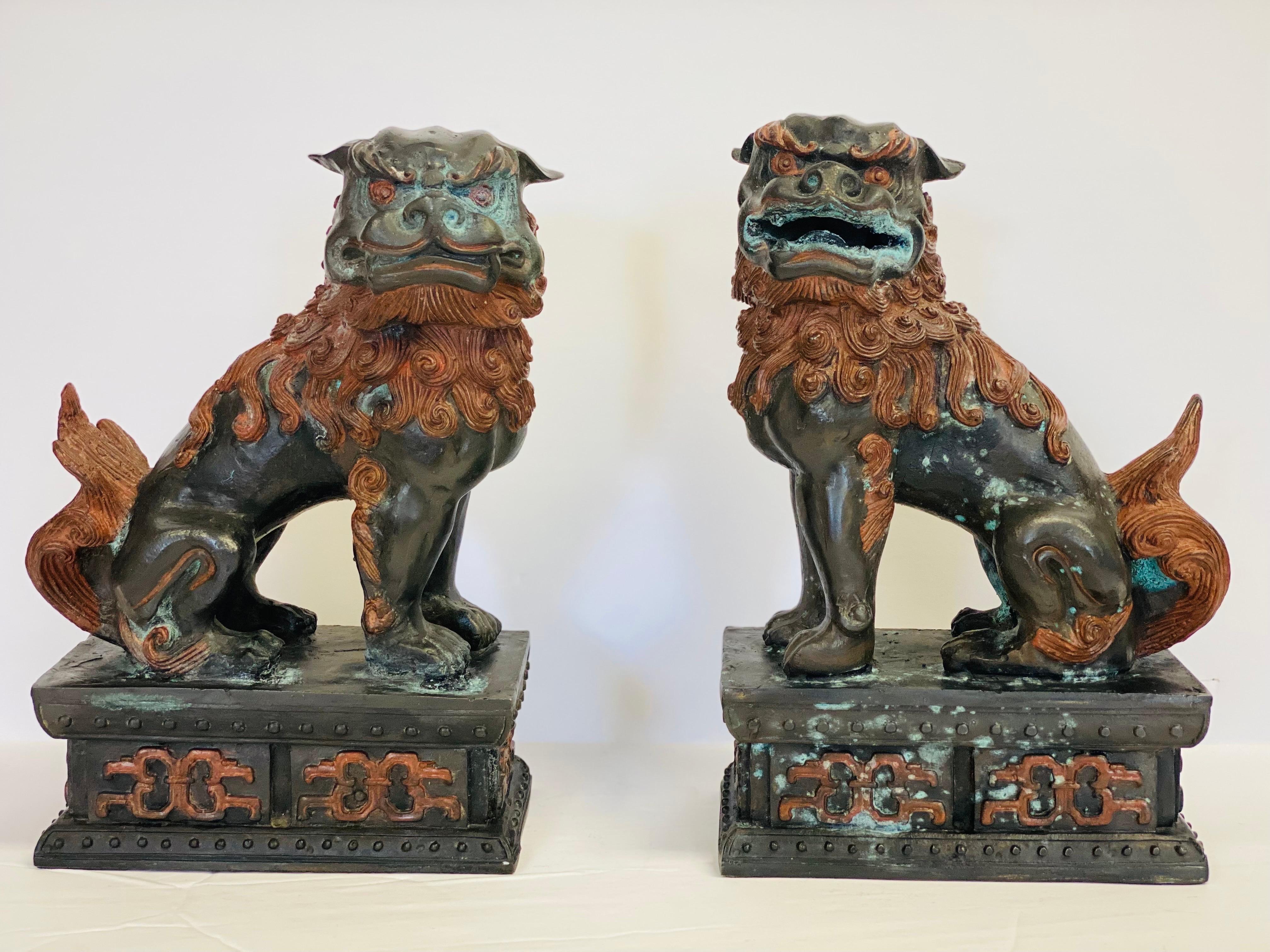 Copper 1960s Chinese Metal Cooper Foo Dog Bookends, a Pair