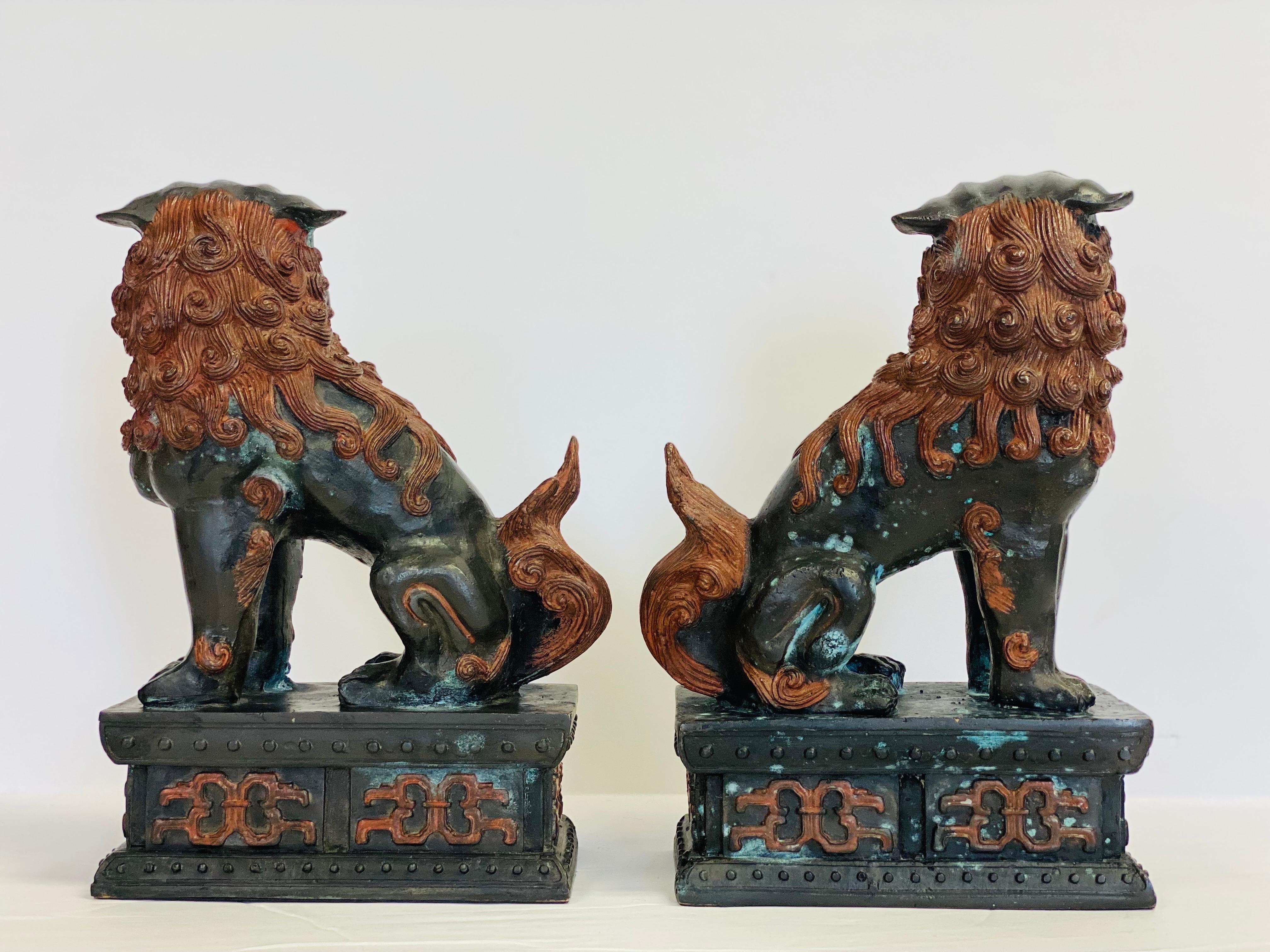 1960s Chinese Metal Cooper Foo Dog Bookends, a Pair 1