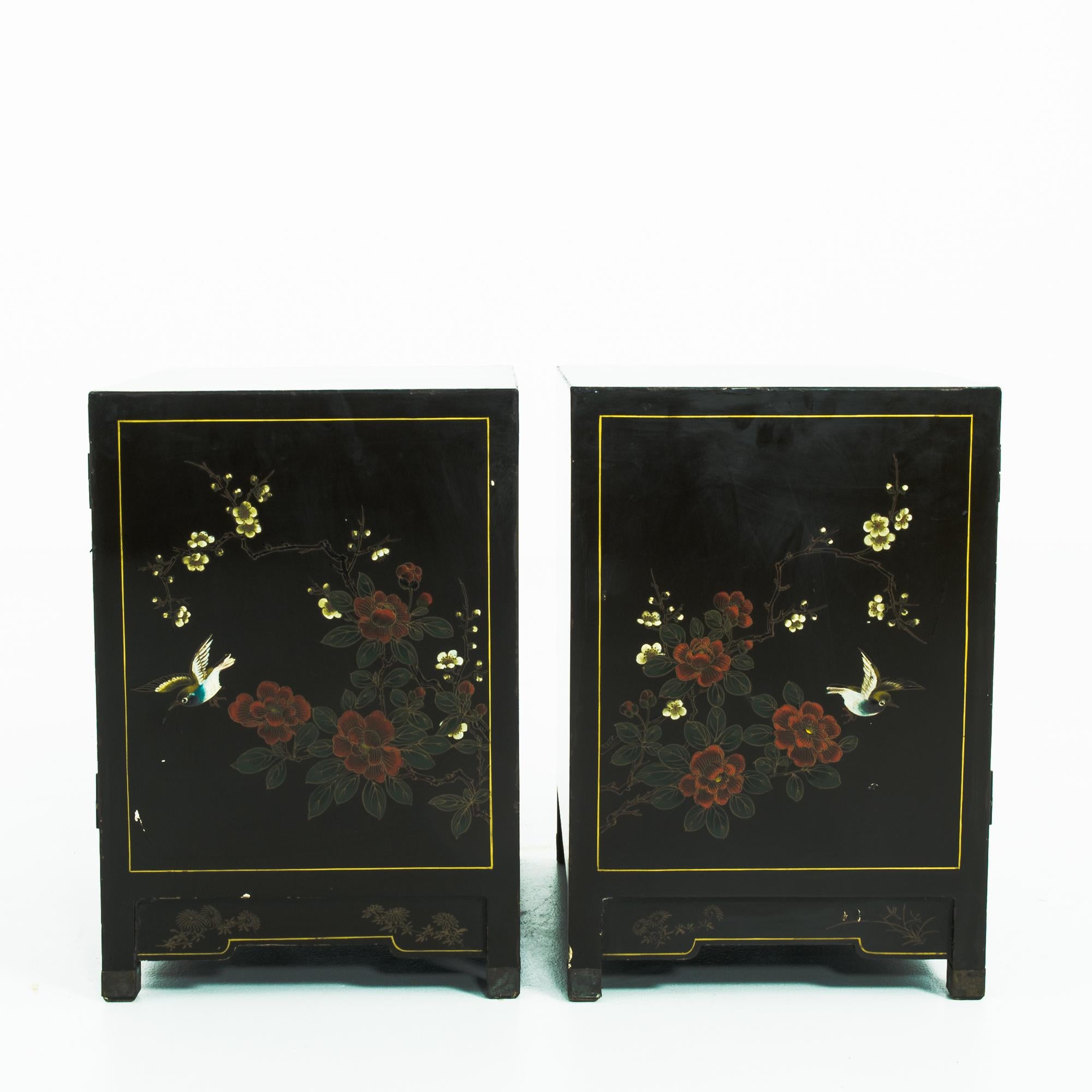 Hardwood 1960s Chinese Nightstands, a Pair