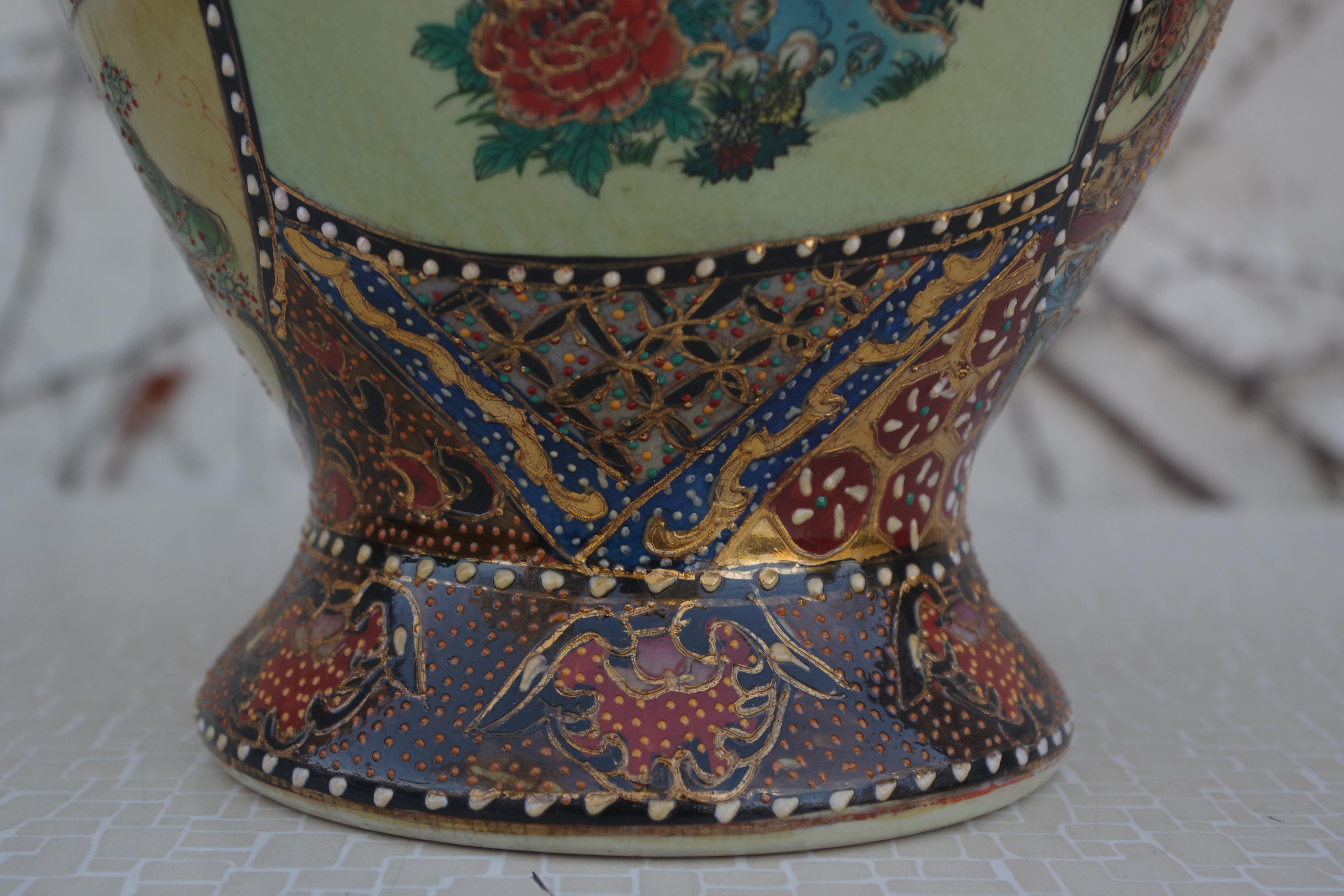 Ceramic 1960s Chinese Vase Hand Painted For Sale