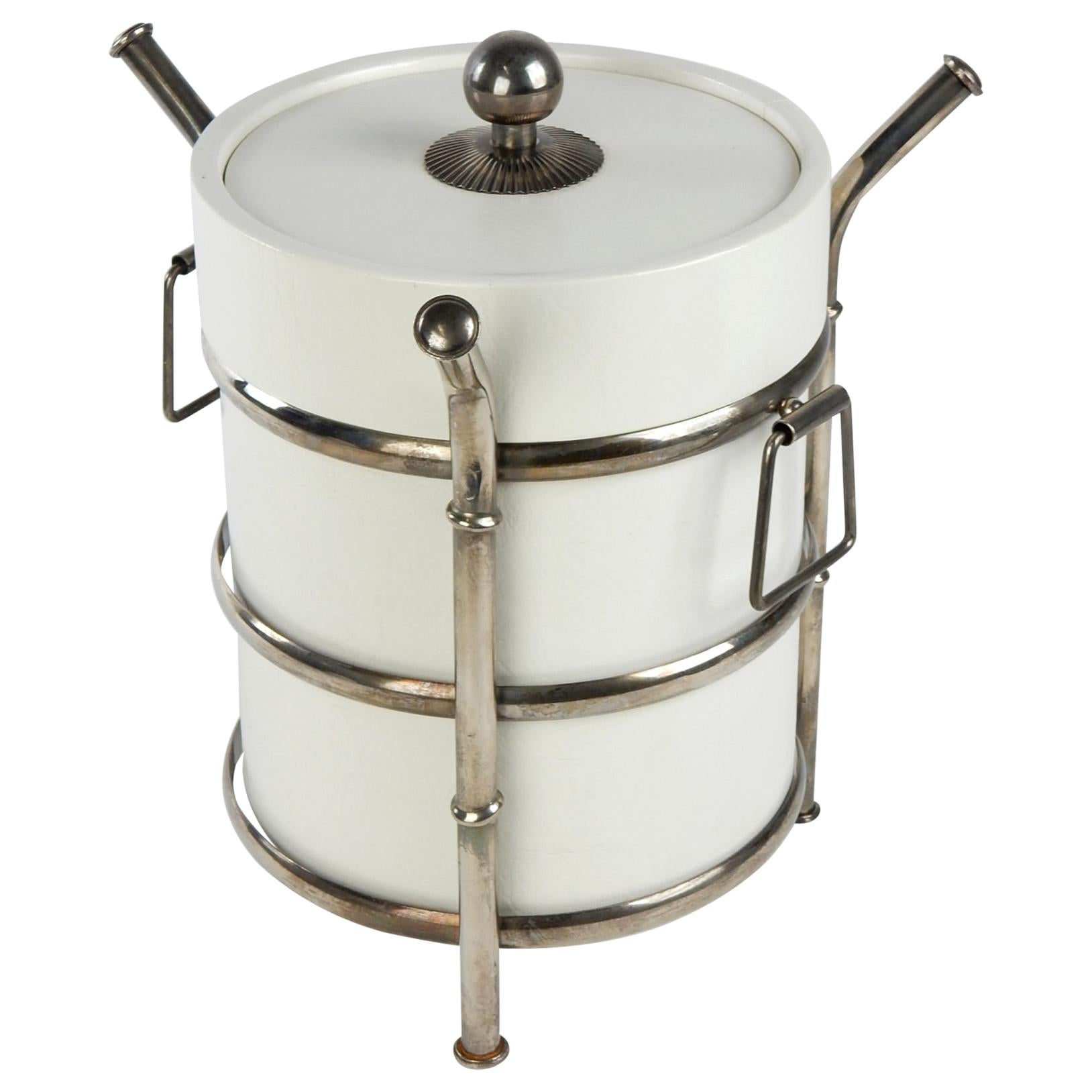 1960's Barware, Silver Plate Faux Bamboo and White Ice Bucket