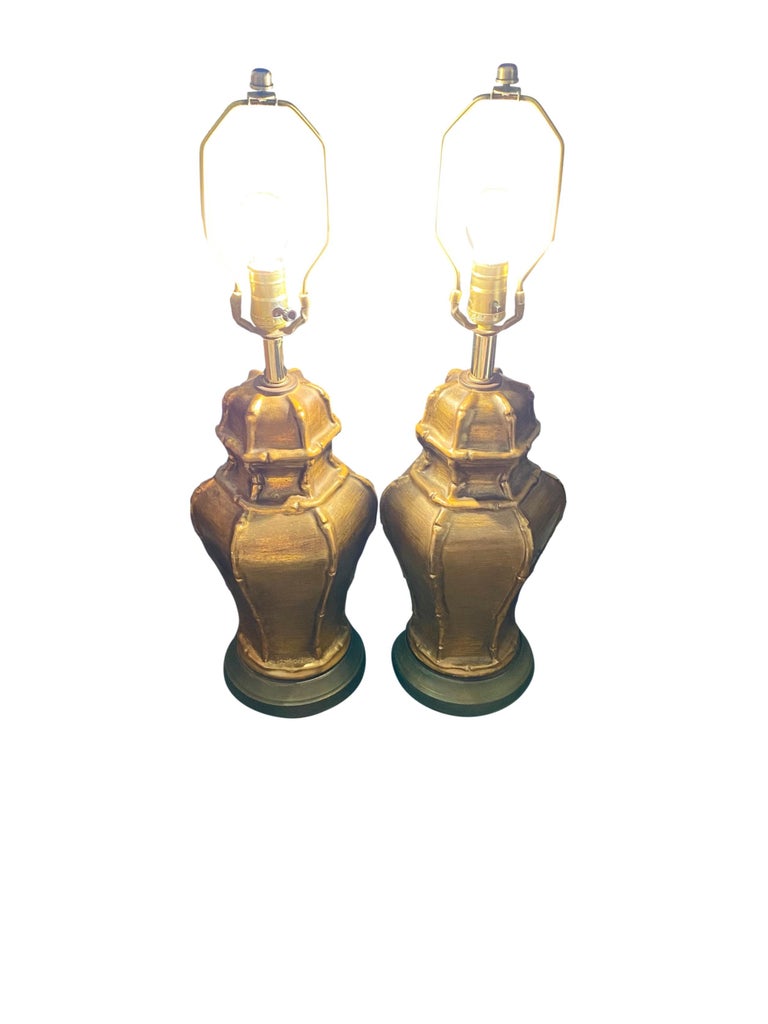 Vintage Chinoiserie Gold Ginger Jar Lamps, a Pair For Sale at 1stDibs