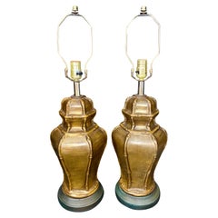 Vintage Chinoiserie Gold Ginger Jar Lamps, a Pair