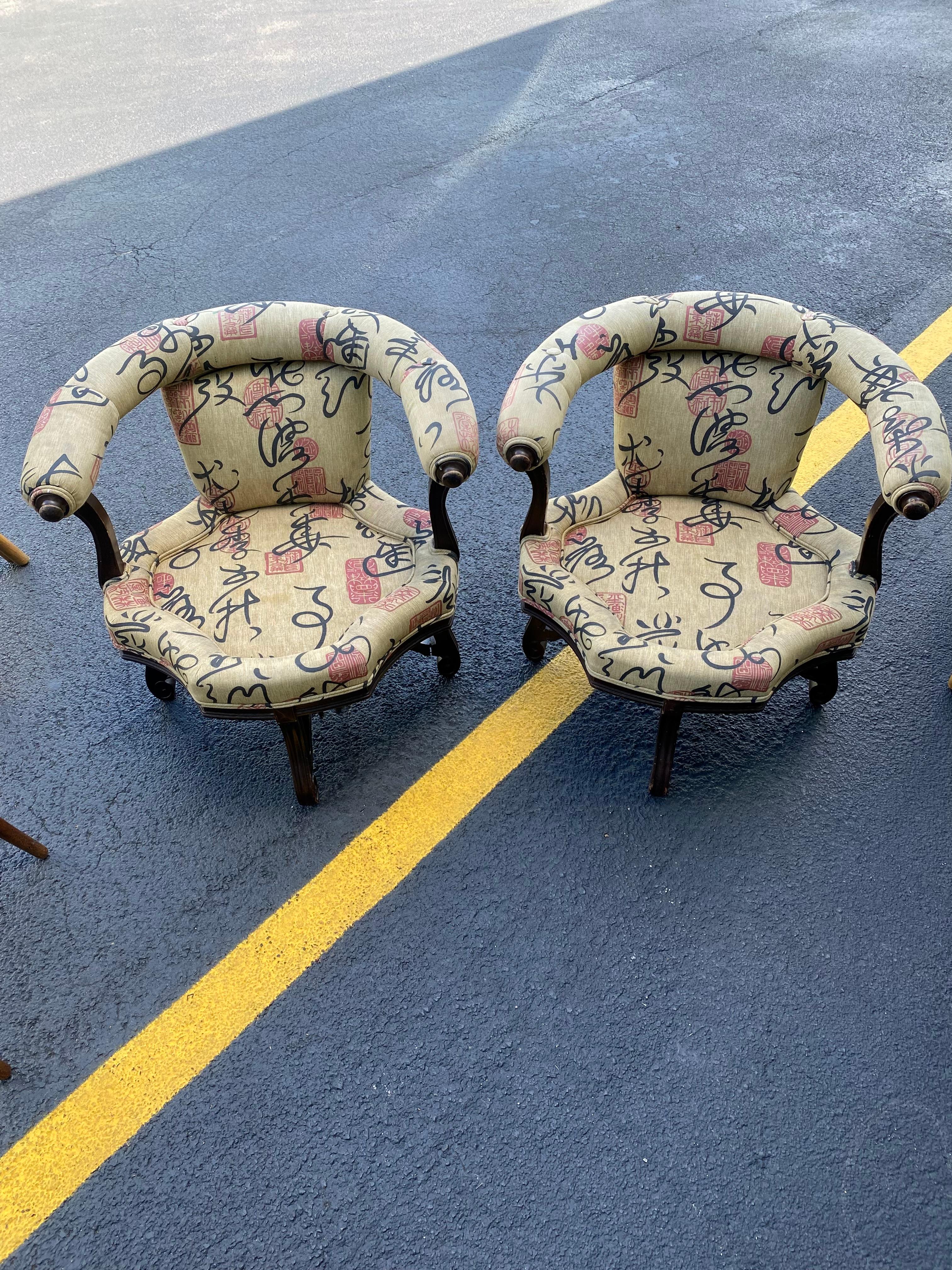 Sedie a vasca in barile Chinoiserie anni '60, set di 2 in vendita 7