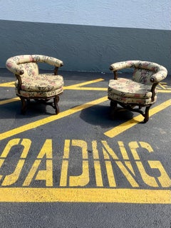 1960s Chinoiserie Barrel Tub Chairs, Set of 2