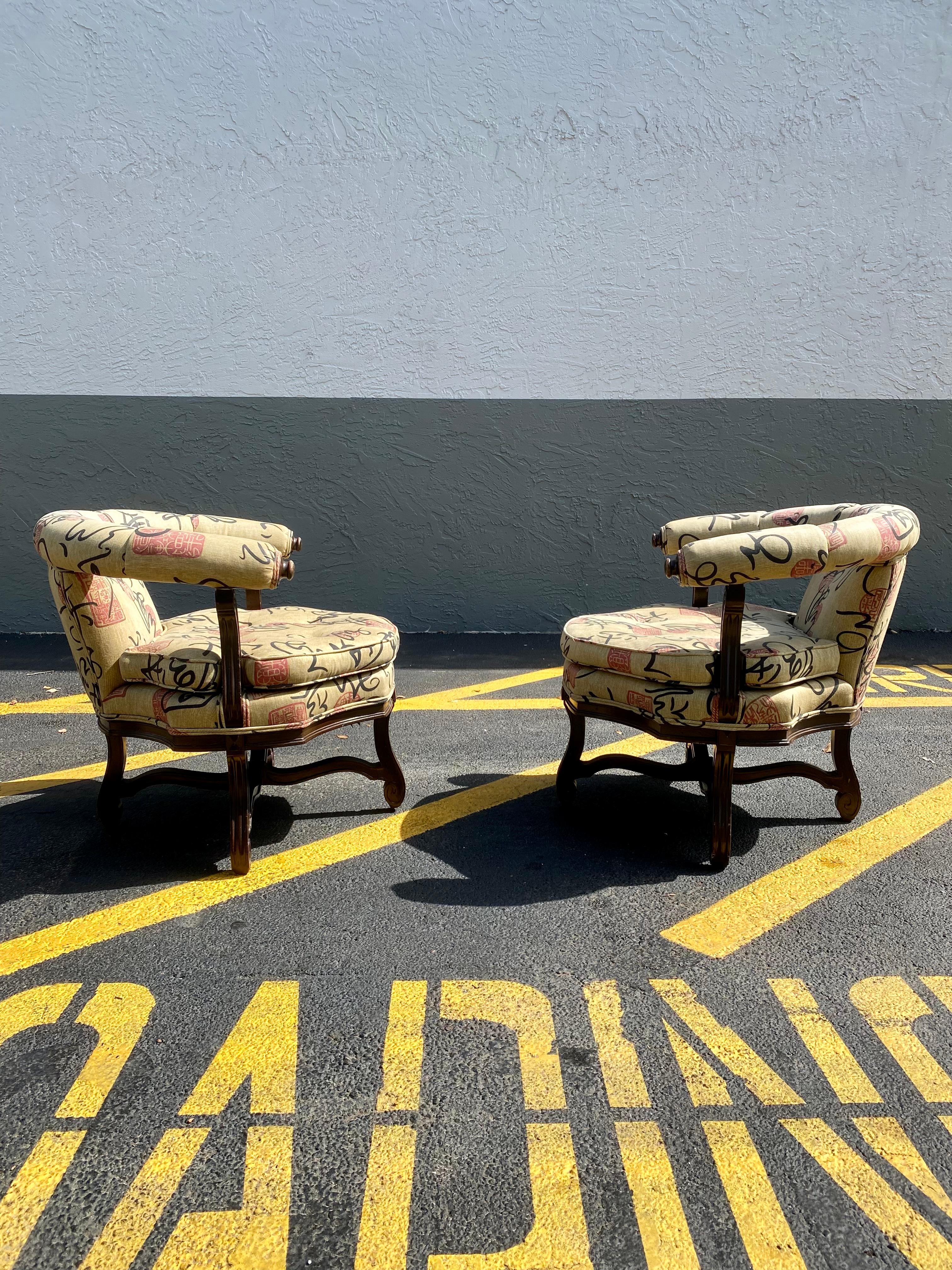 American 1960s Chinoiserie Barrel Tub Chairs, Set of 2 For Sale