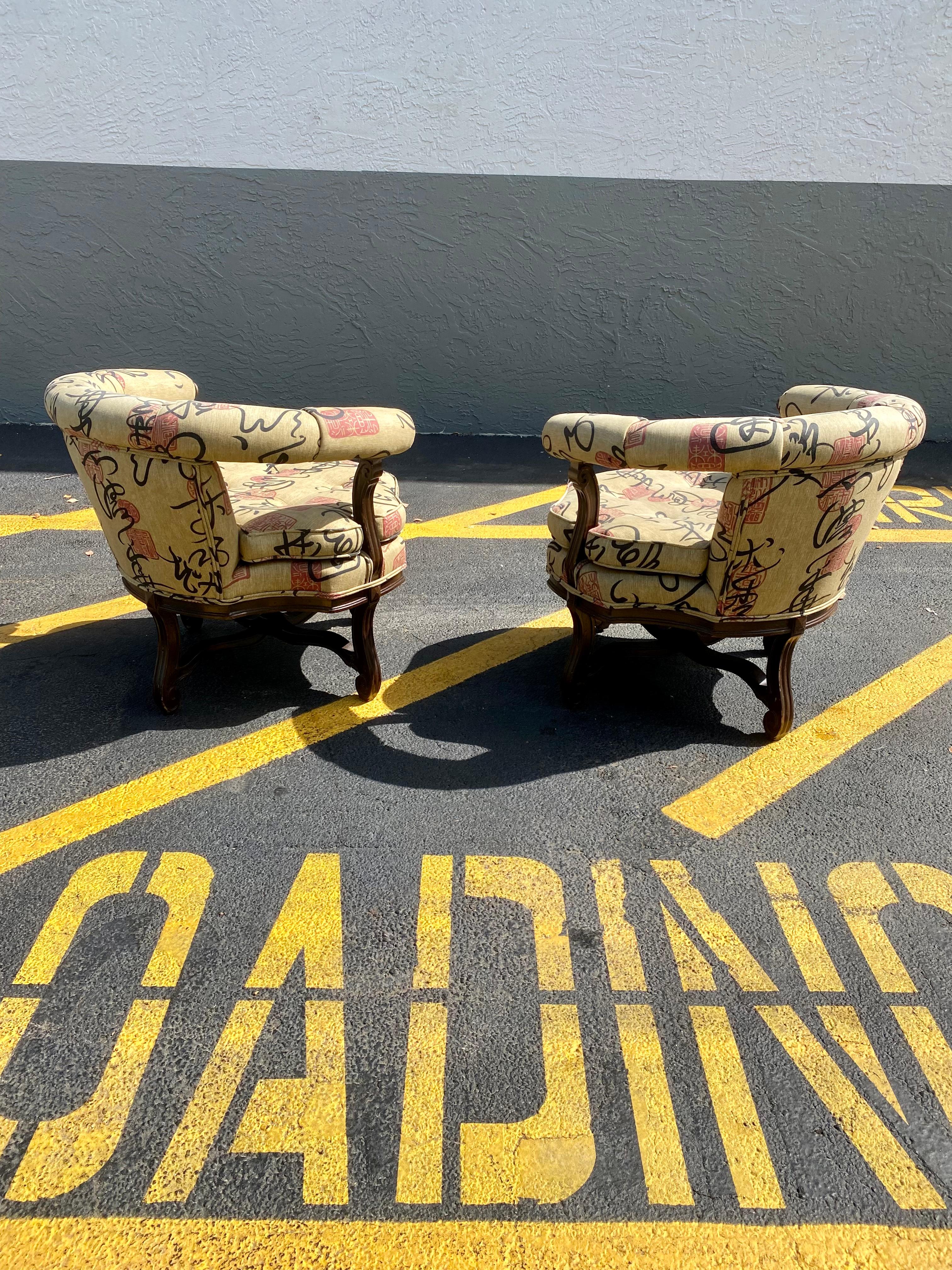 1960s Chinoiserie Barrel Tub Chairs, Set of 2 In Good Condition For Sale In Fort Lauderdale, FL