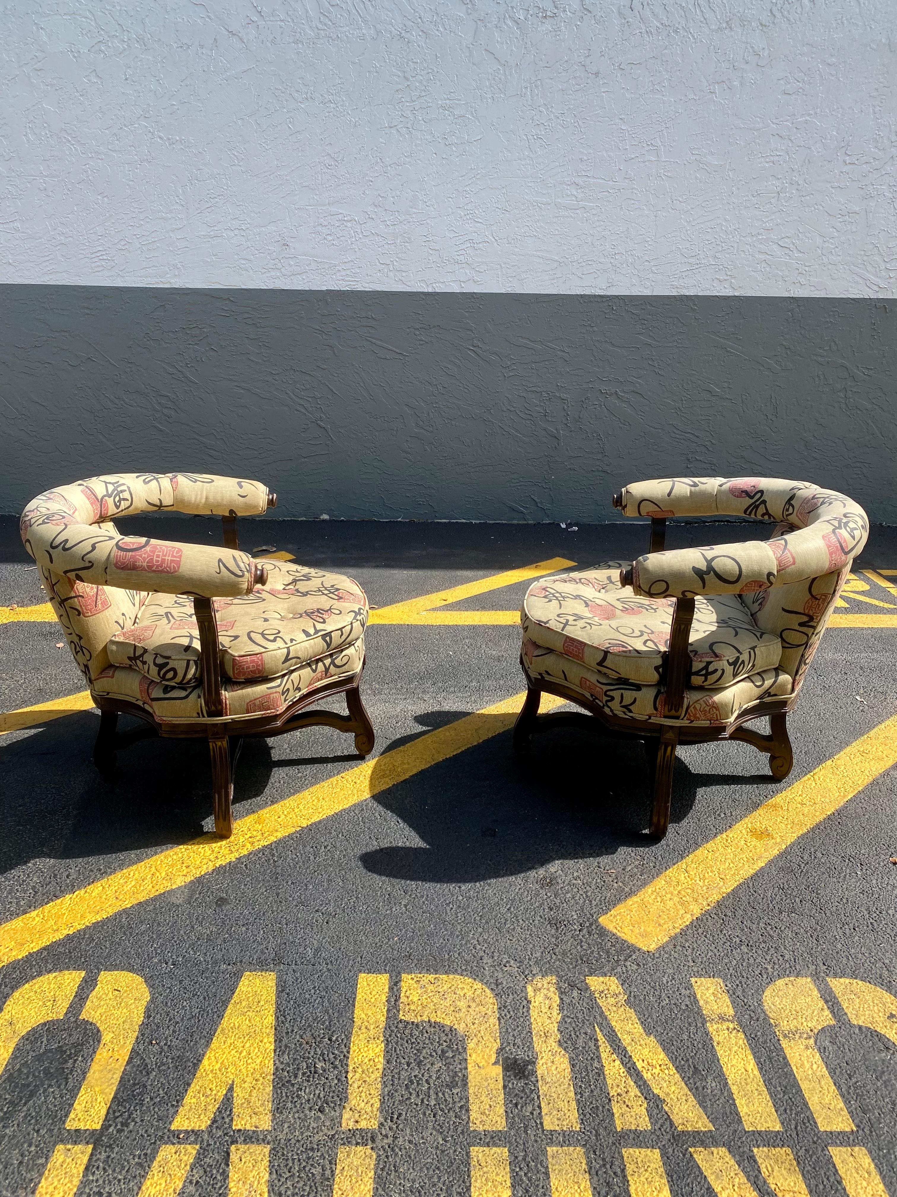 Upholstery 1960s Chinoiserie Barrel Tub Chairs, Set of 2 For Sale
