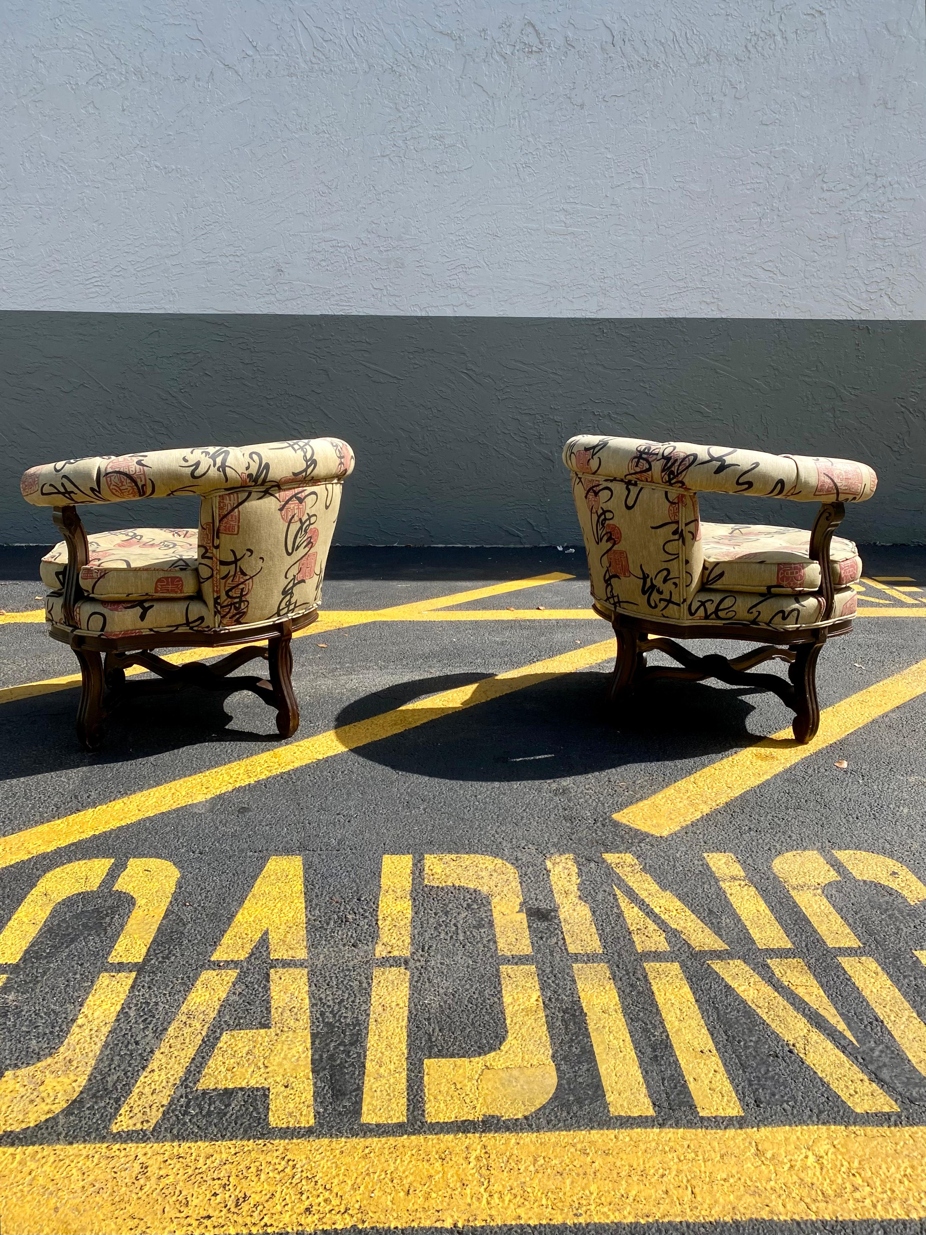 1960s Chinoiserie Barrel Tub Chairs, Set of 2 For Sale 1