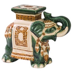 1960s Chinoiserie Celadon Elephant Ceramic Stool