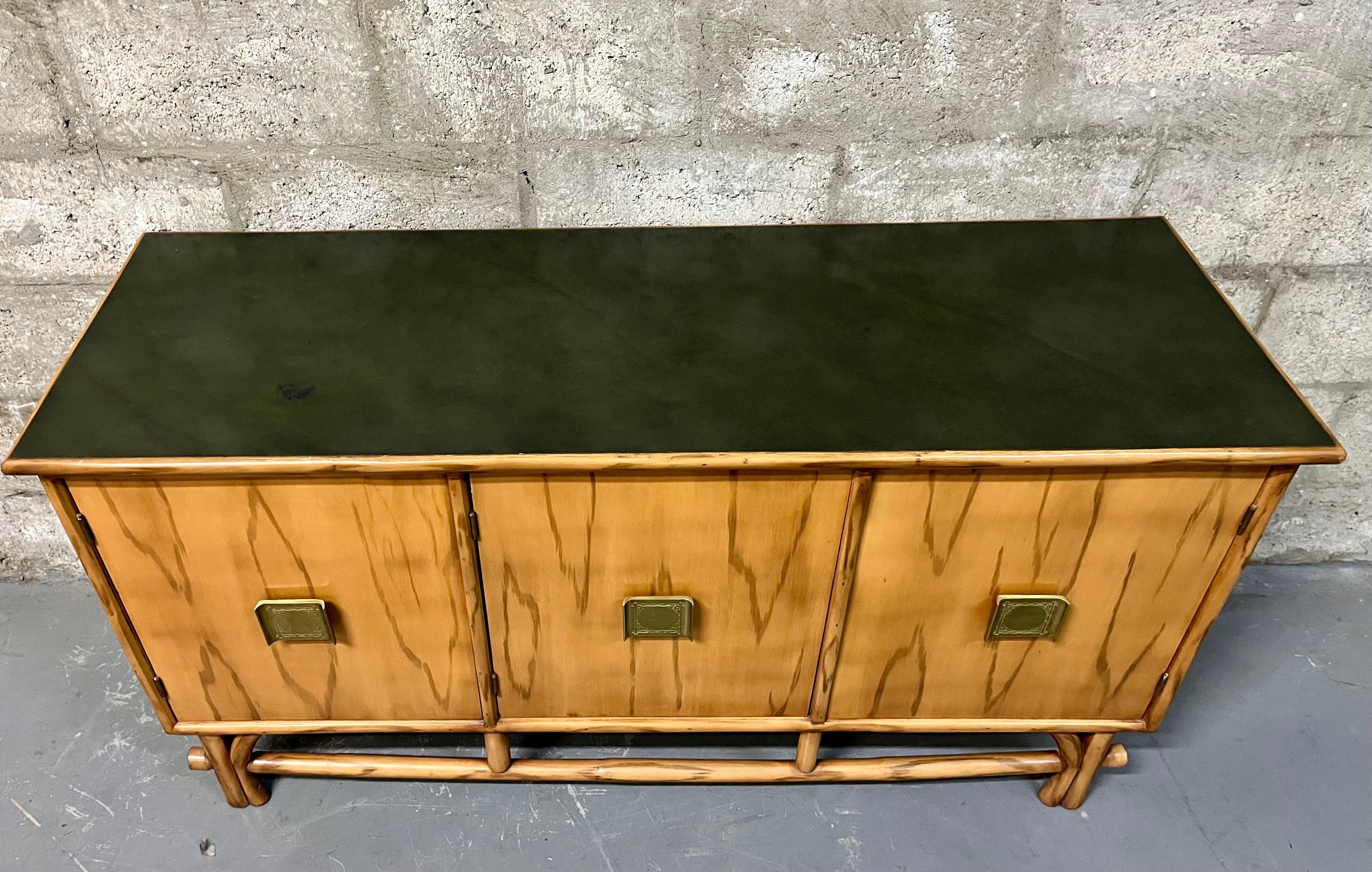 Brass 1960s Chinoiserie Inspired Sideboard in the Adrien Audoux & Frida Minet Style For Sale