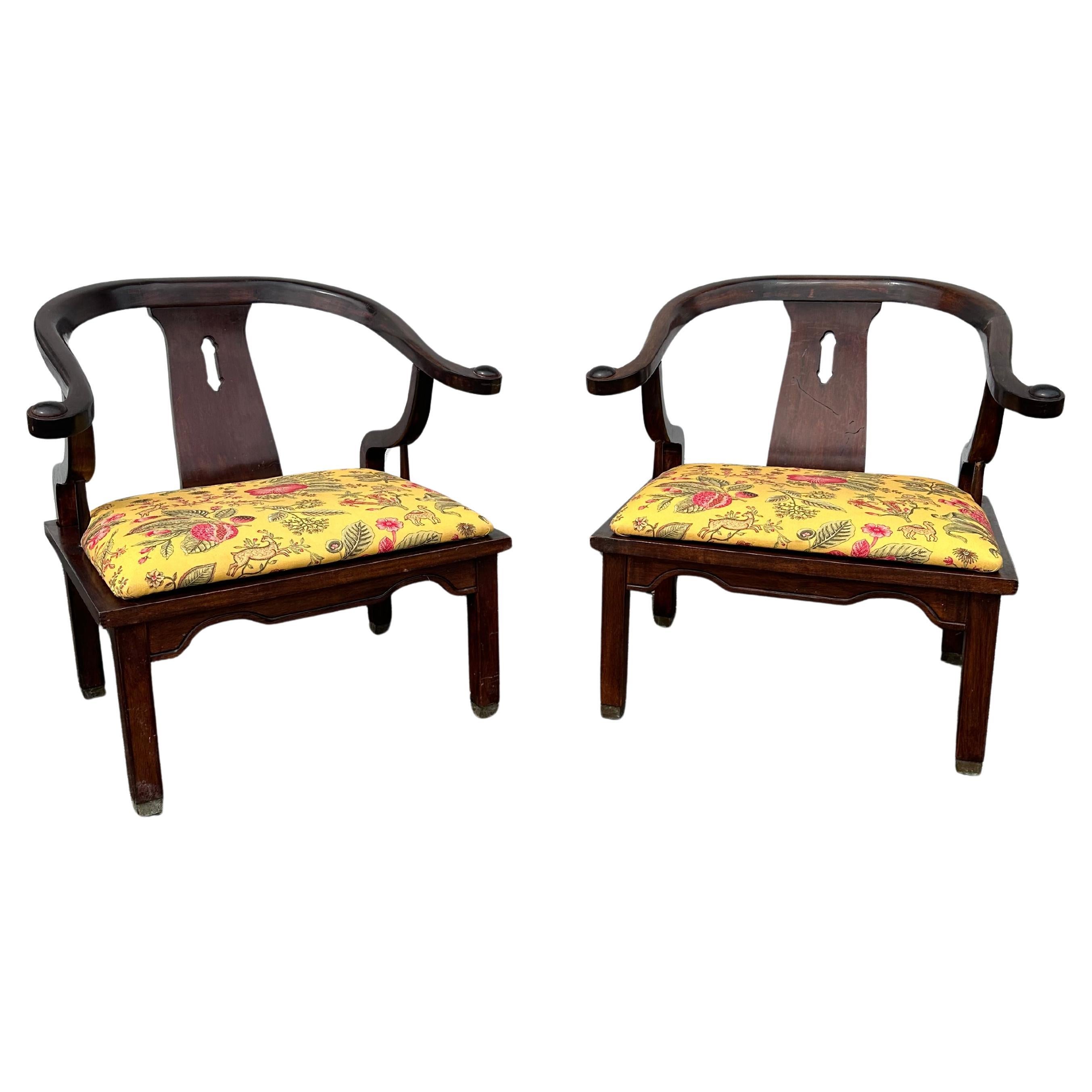 1960s Chinoiserie James Mont Horeshoe Chairs, Set of 2