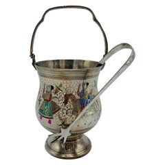 1960s Chinoiserie Metal Ice Bucket with Ornate Figural Design