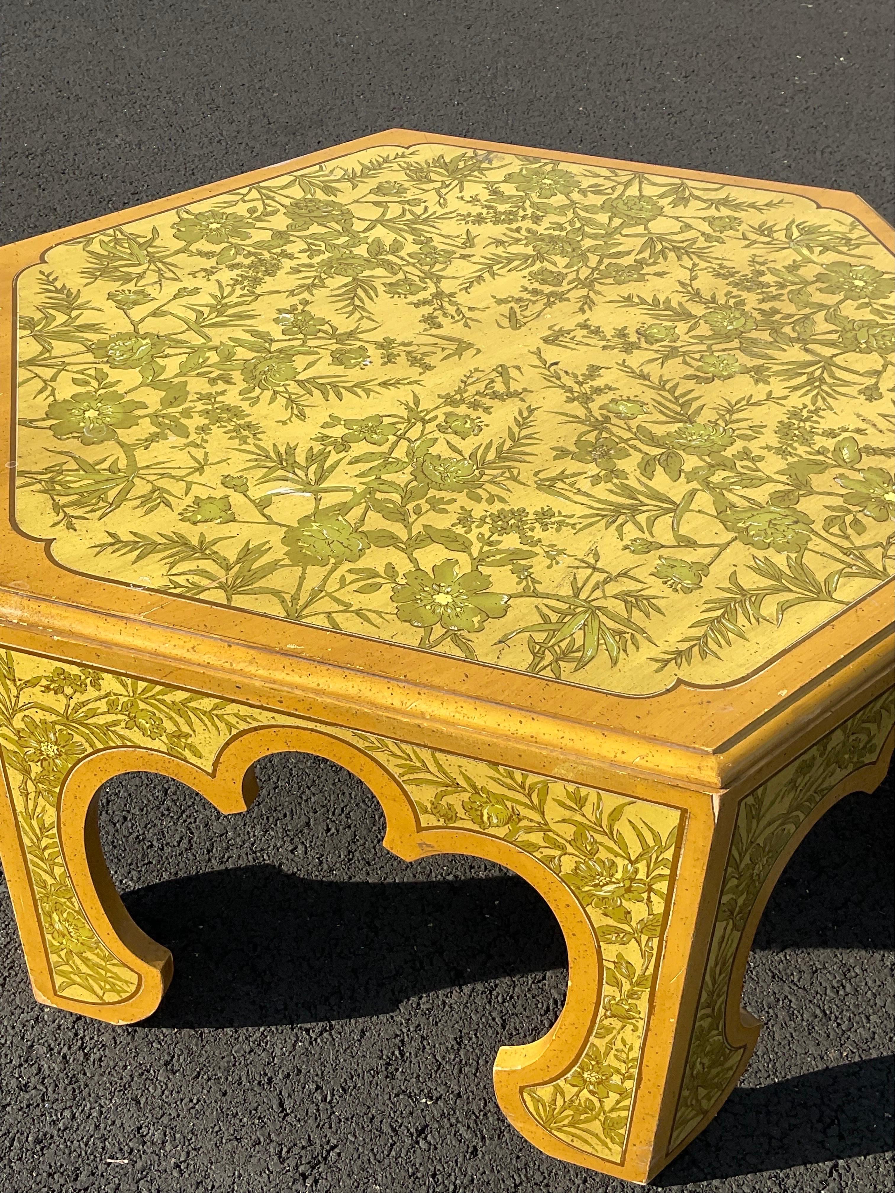 American 1960s Chinoiserie Midcentury Hand Painted Cocktail Table For Sale