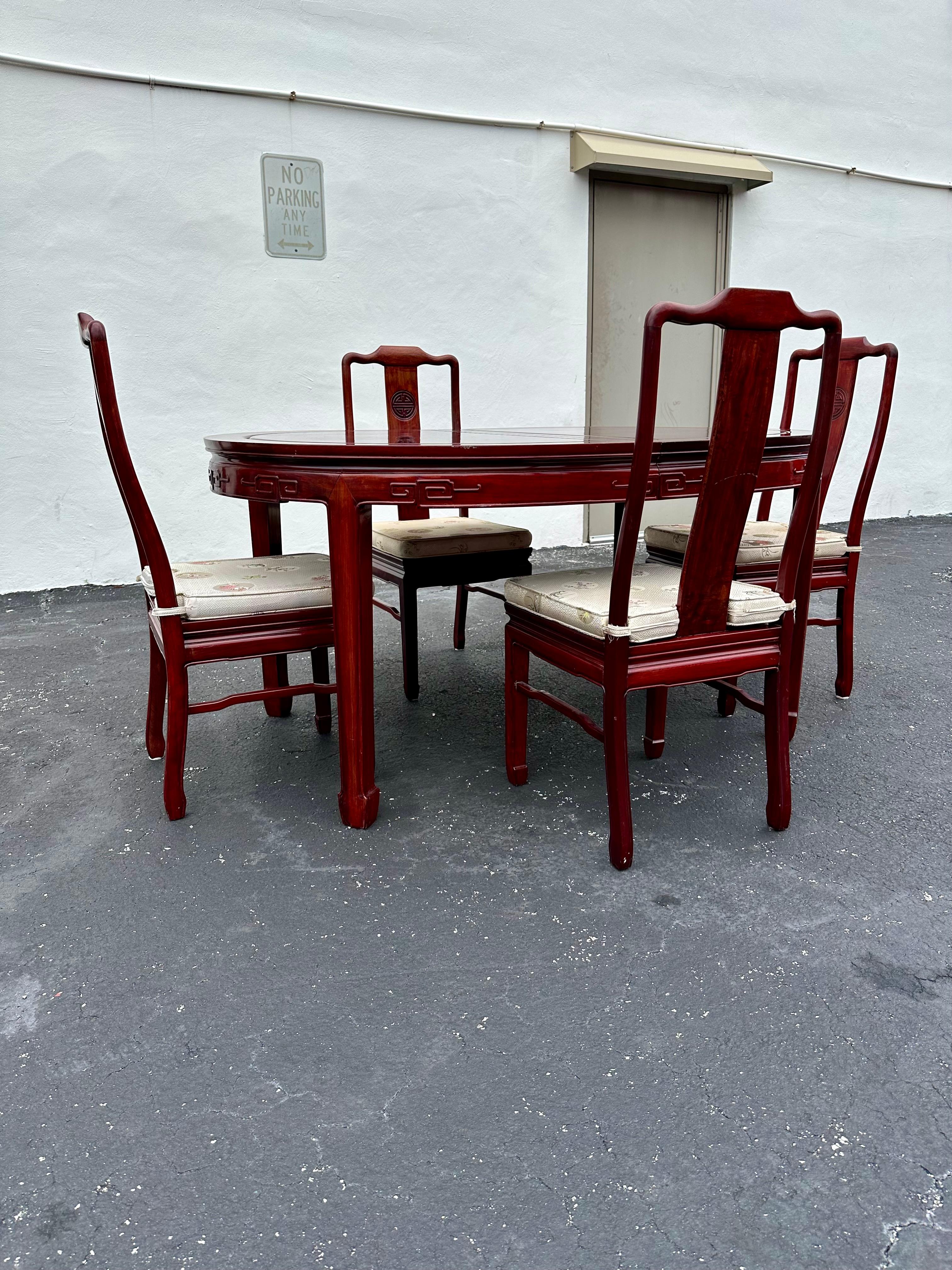 1960 Chinoiserie Table de salle à manger ovale à rallonge, style Ming 5 chaises, ensemble de 6 en vente 3