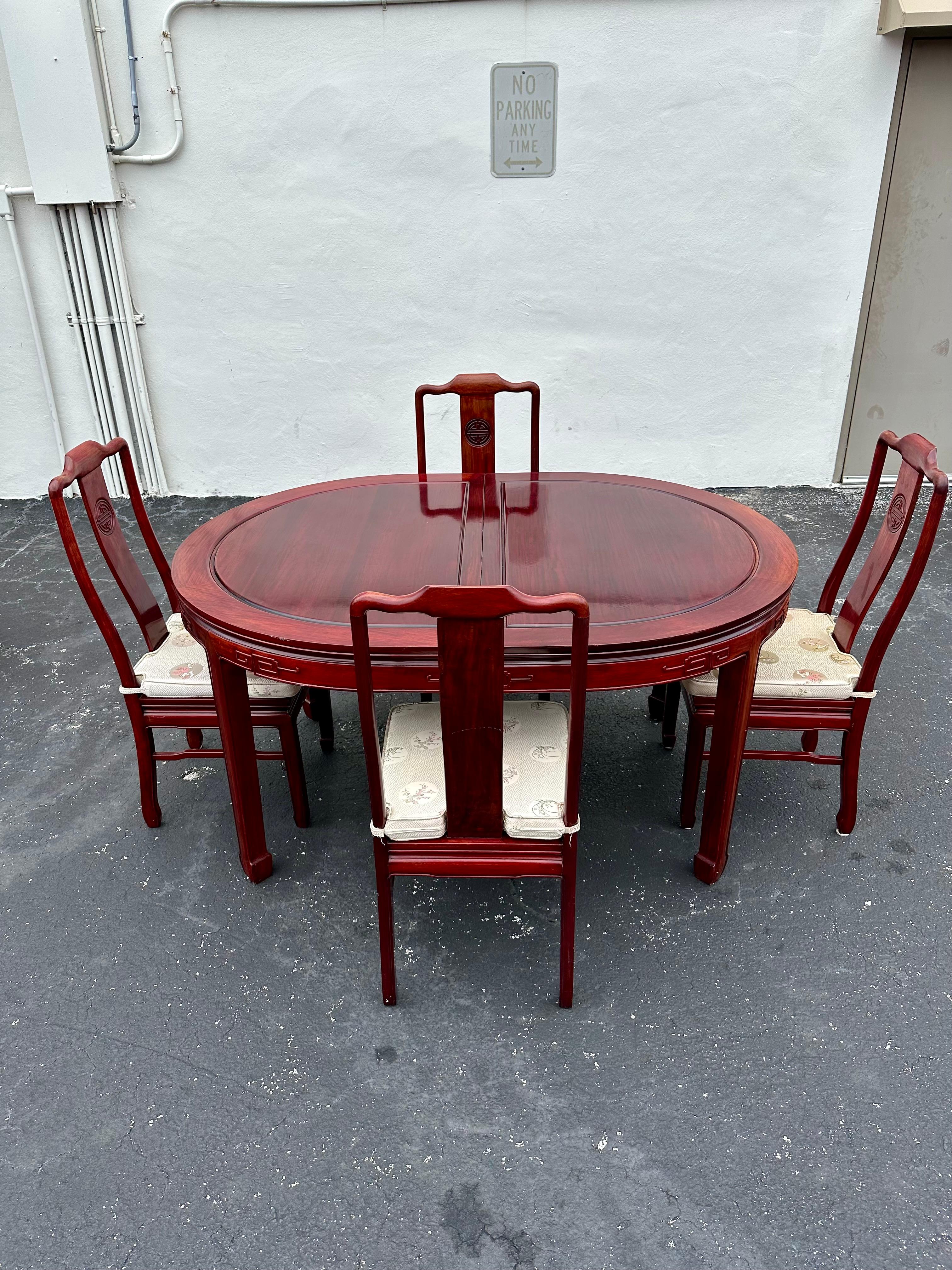 1960 Chinoiserie Table de salle à manger ovale à rallonge, style Ming 5 chaises, ensemble de 6 en vente 4