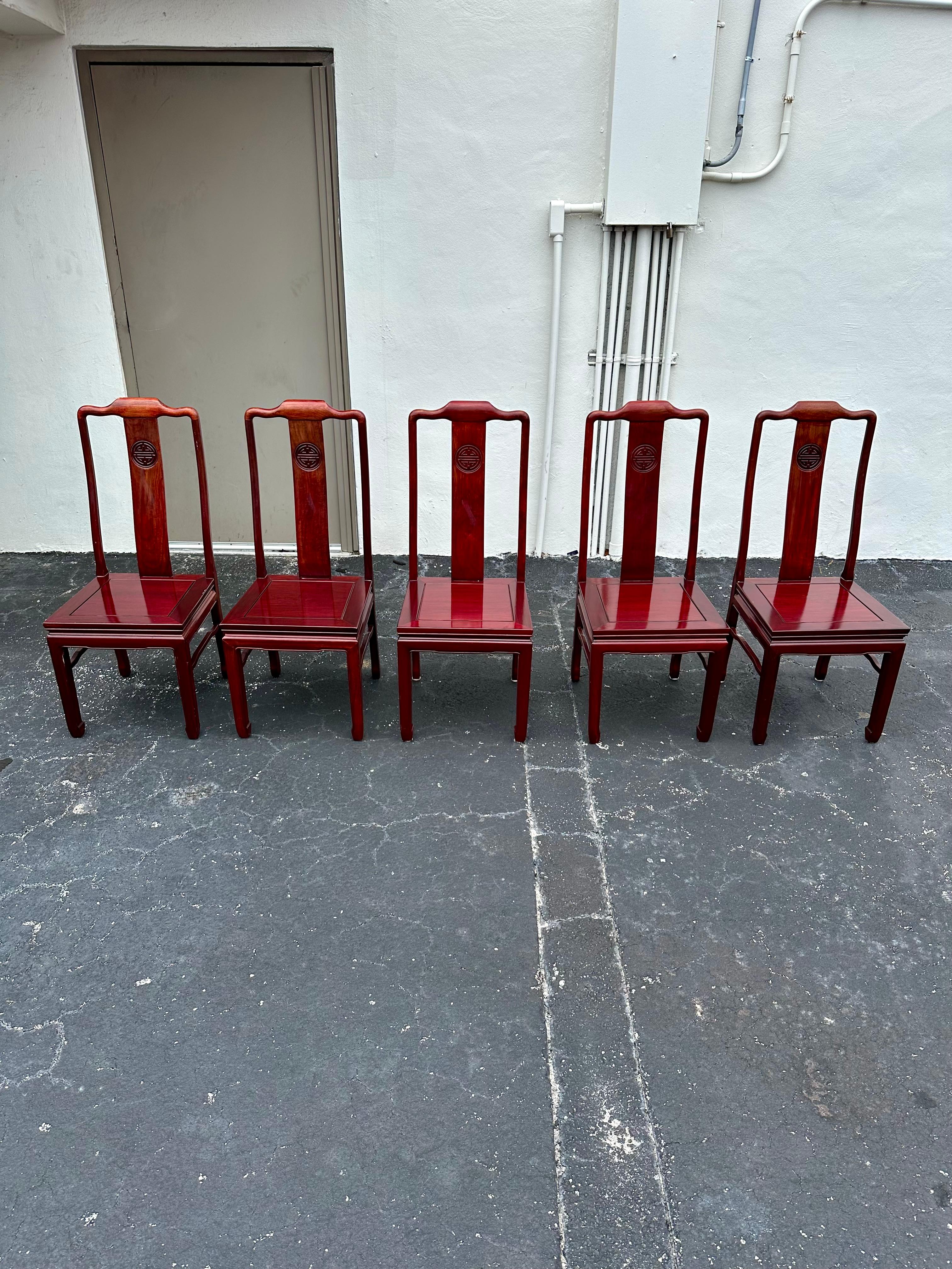 1960 Chinoiserie Table de salle à manger ovale à rallonge, style Ming 5 chaises, ensemble de 6 en vente 12