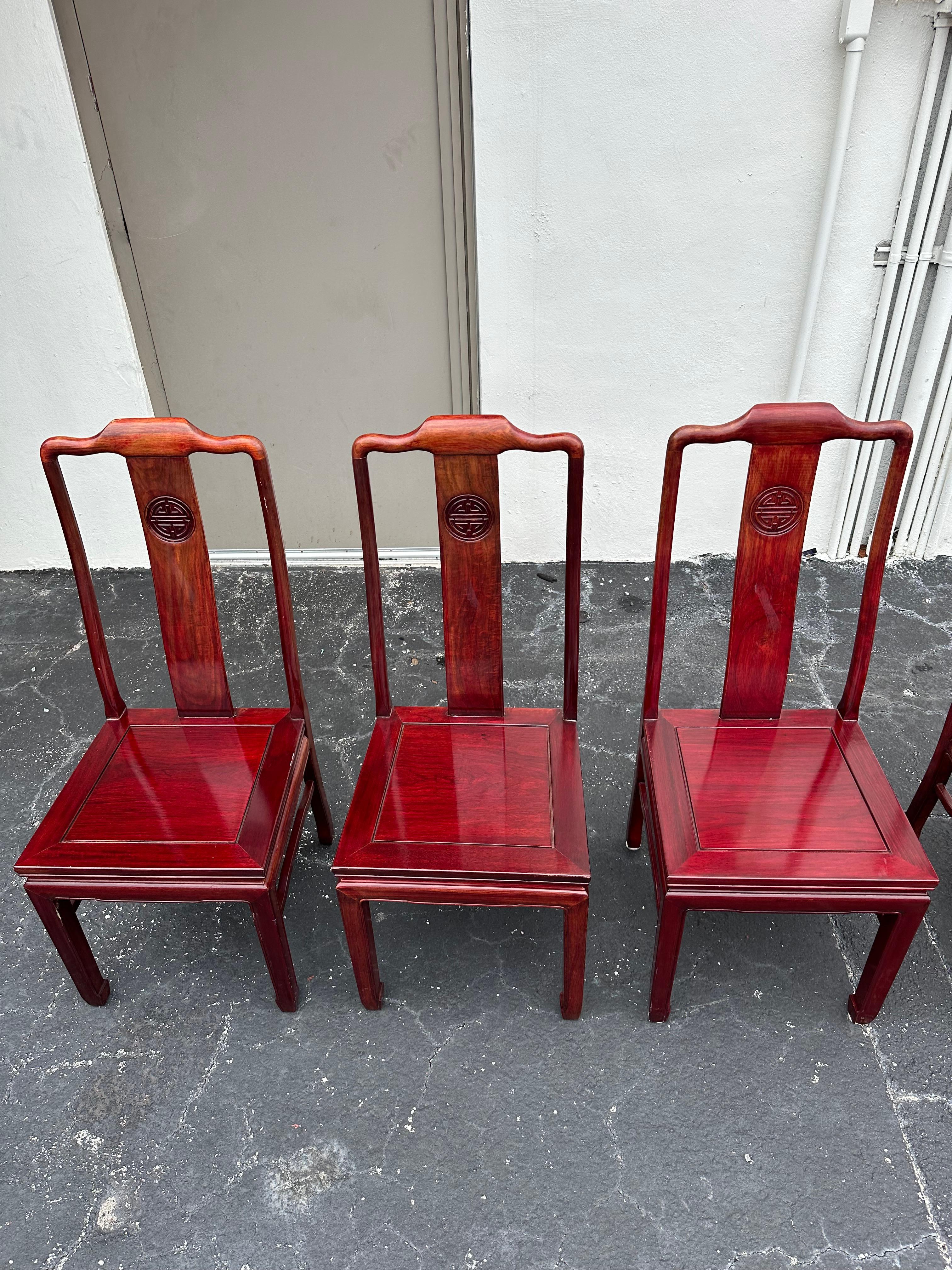 1960 Chinoiserie Table de salle à manger ovale à rallonge, style Ming 5 chaises, ensemble de 6 en vente 13