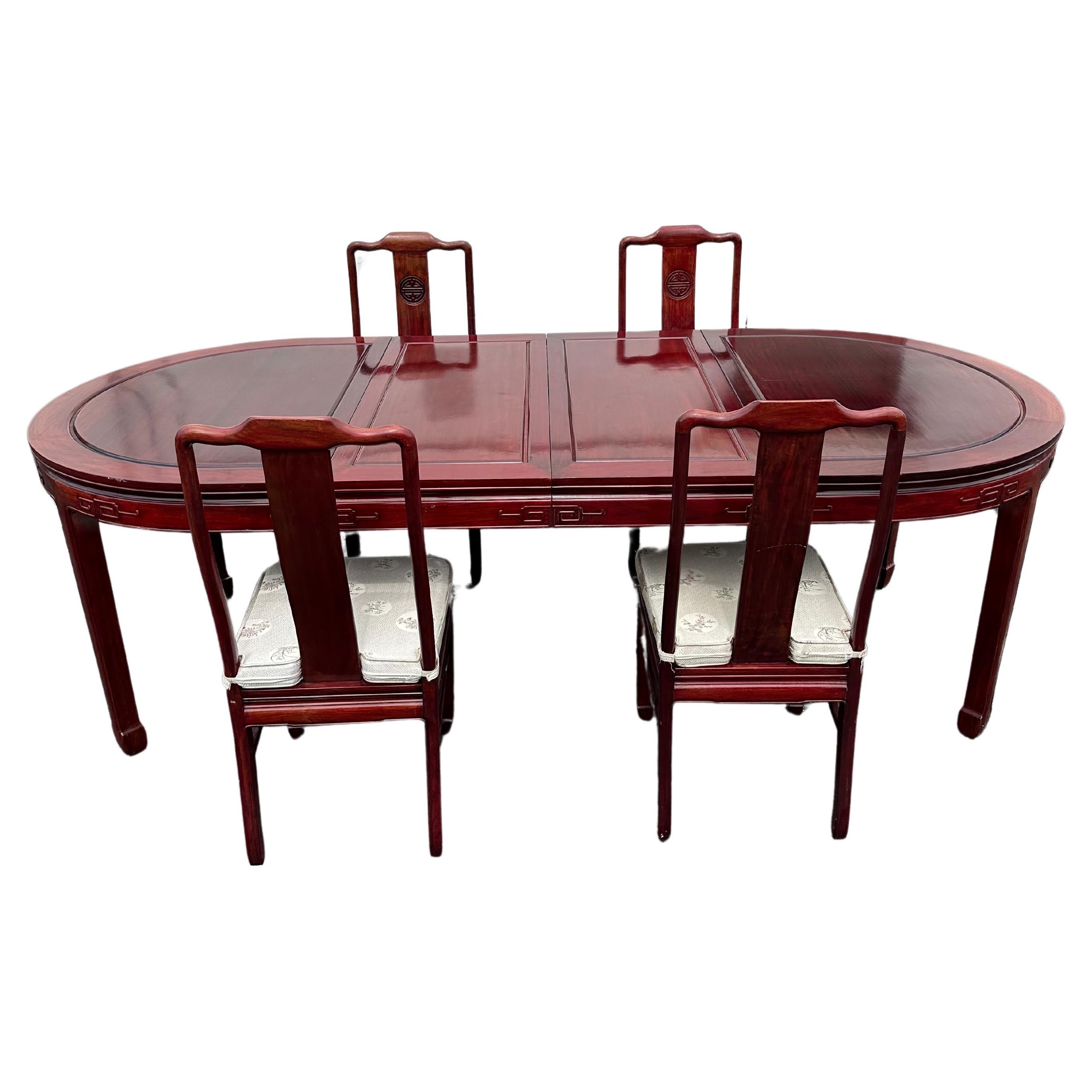1960s Chinoiserie Ming Style Oval Extended Dining Table 5 Chairs, Set of 6