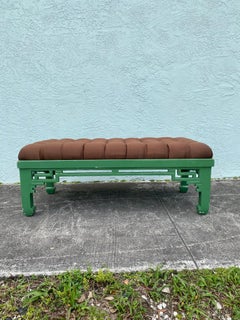 1960s Chinoiserie Ming Style Wood Tufted Bench Coffee Table