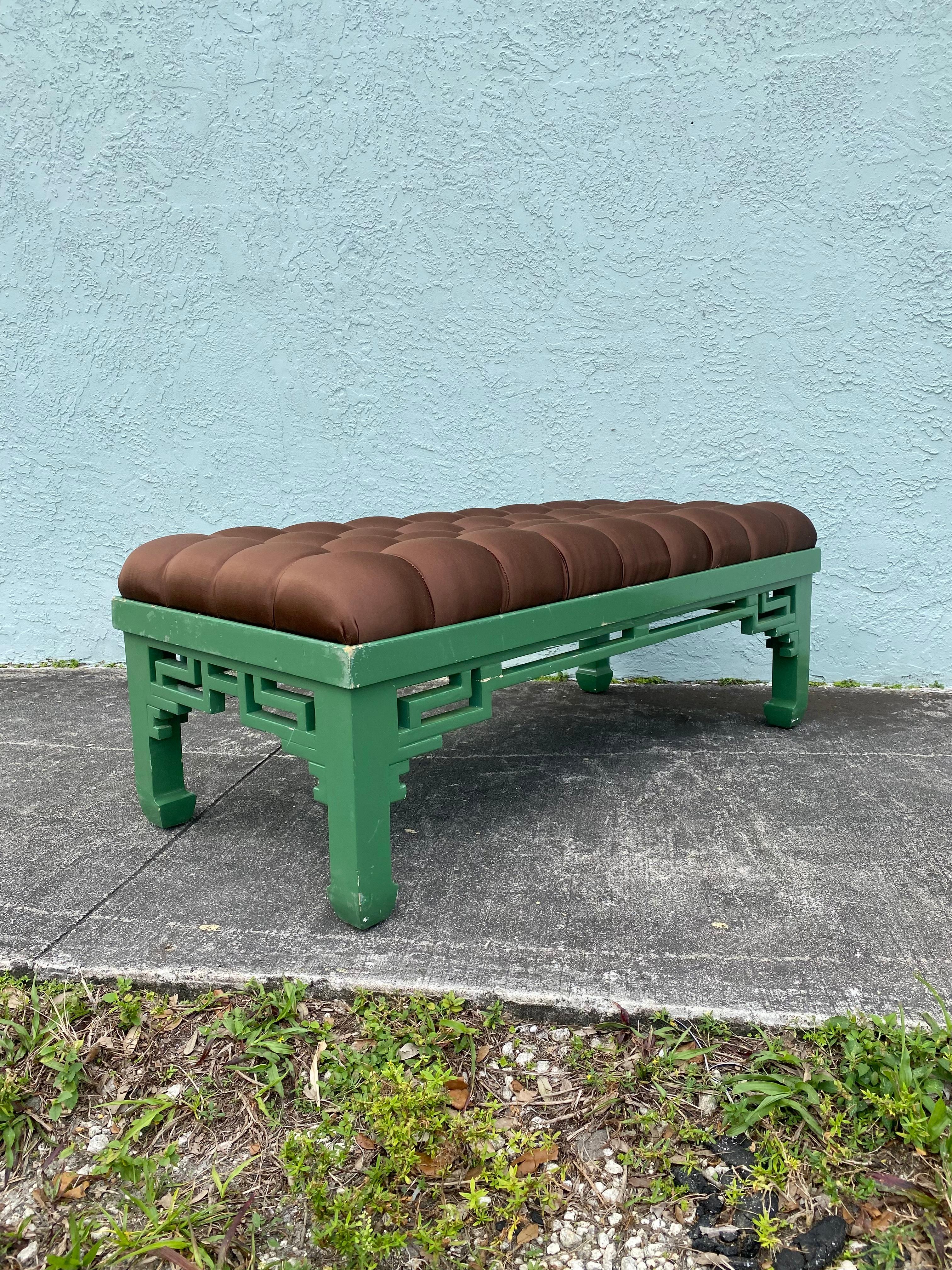 Asian 1960s Chinoiserie Ming Style Wood Tufted Bench Coffee Table For Sale