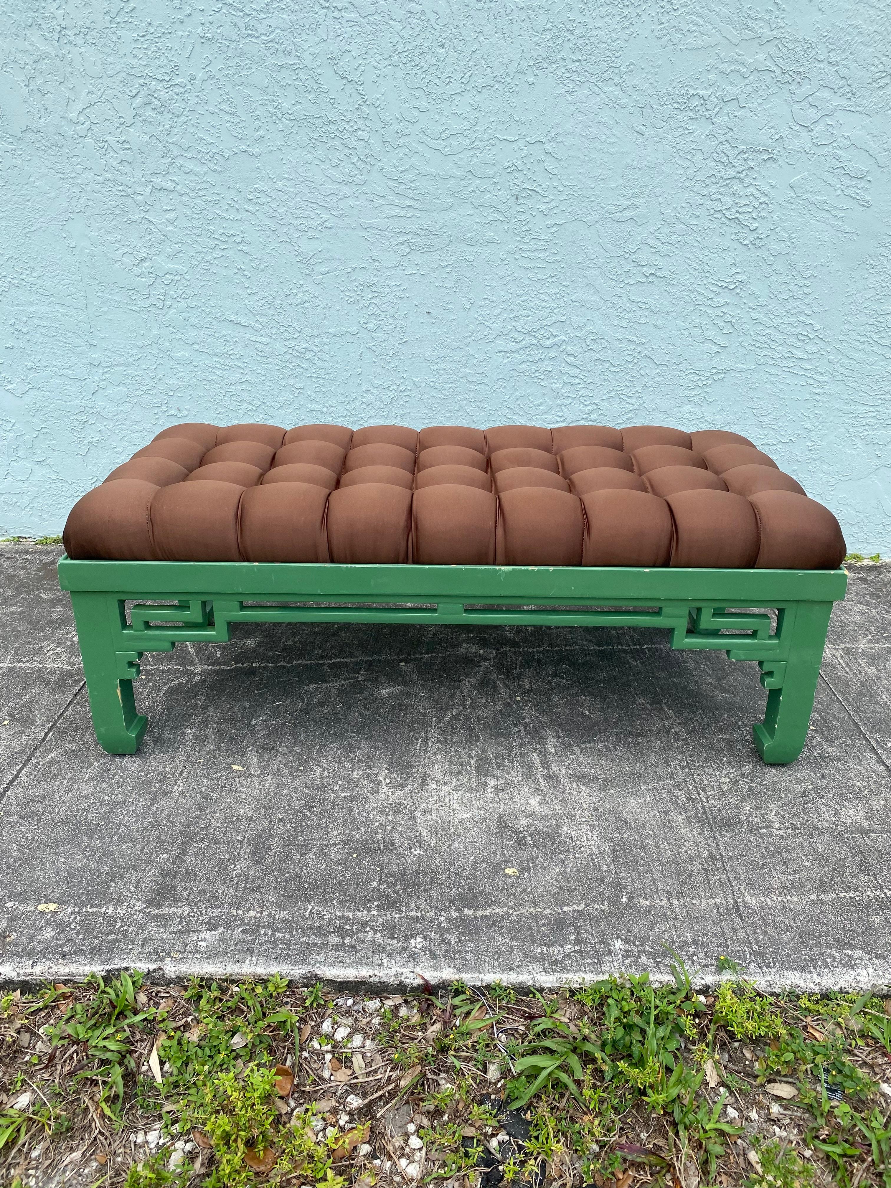 1960s Chinoiserie Ming Style Wood Tufted Bench Coffee Table For Sale 1