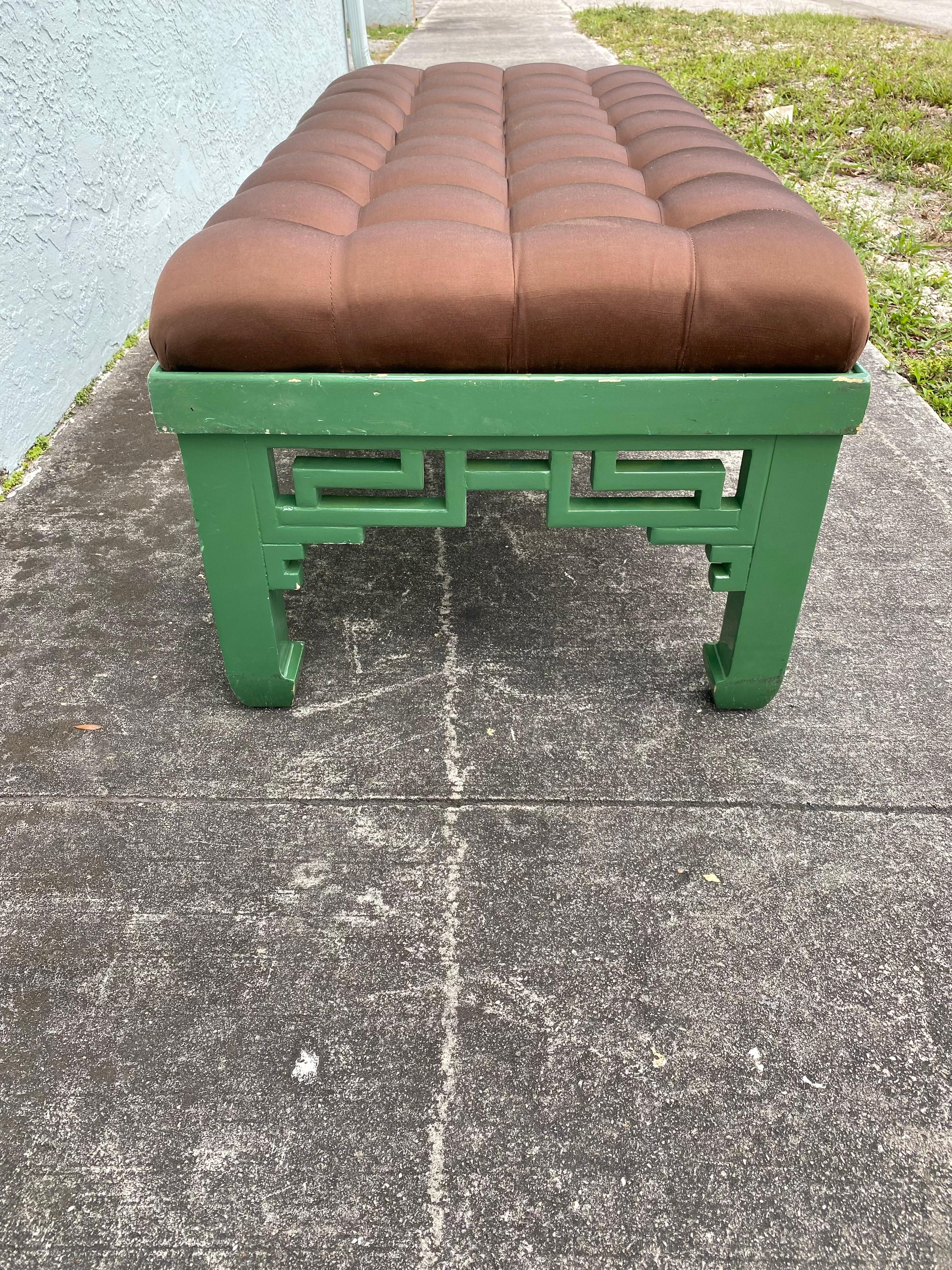1960s Chinoiserie Ming Style Wood Tufted Bench Coffee Table For Sale 2