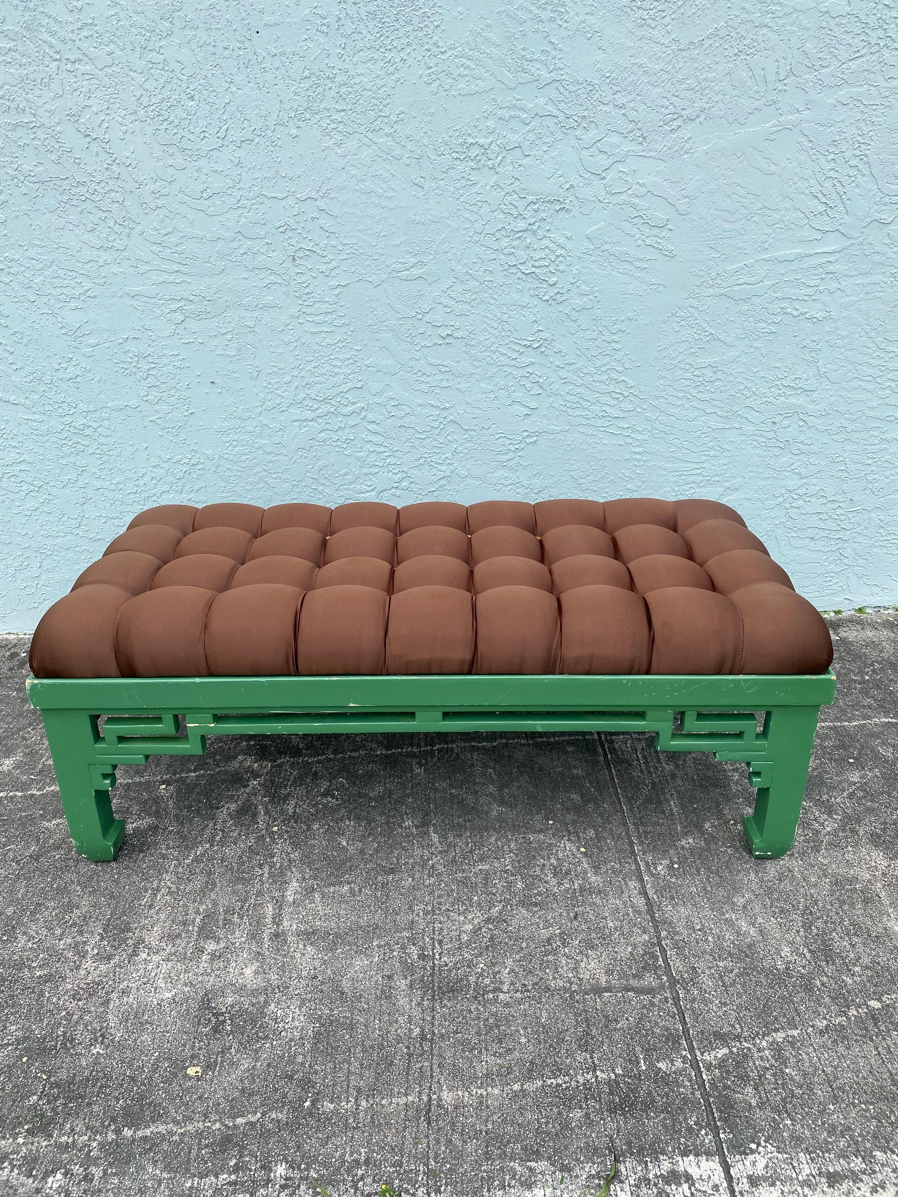 1960s Chinoiserie Ming Style Wood Tufted Bench Coffee Table For Sale 3