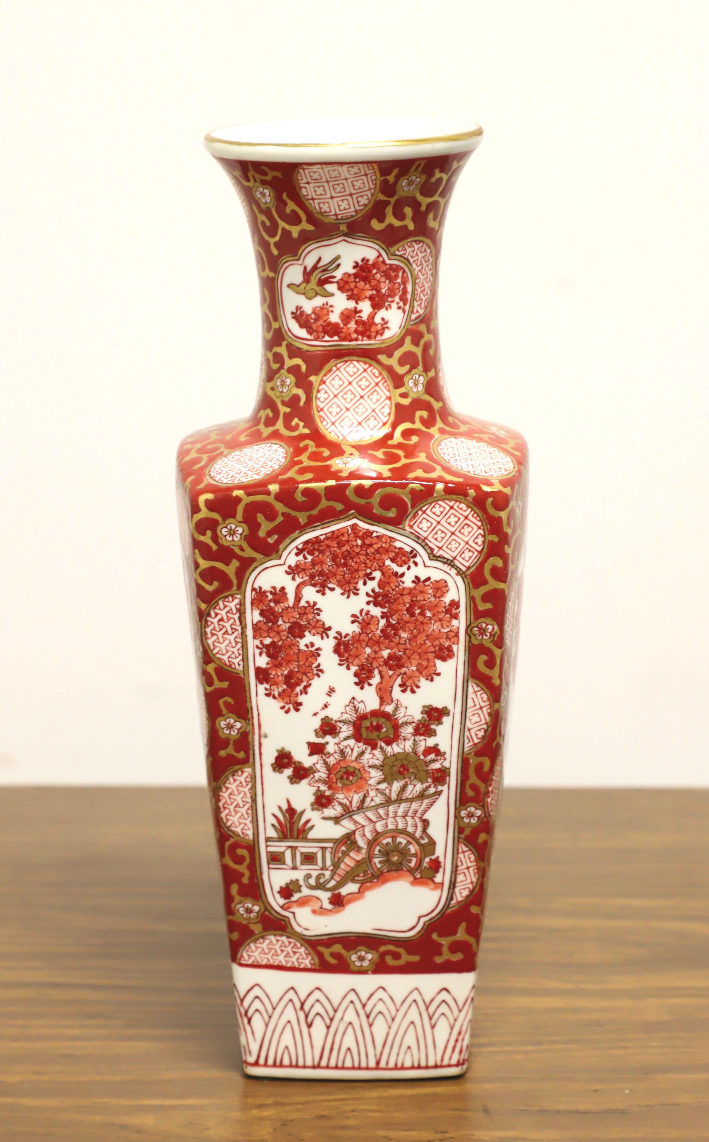 Asian 1960's Chinoiserie Porcelain Square Vase For Sale