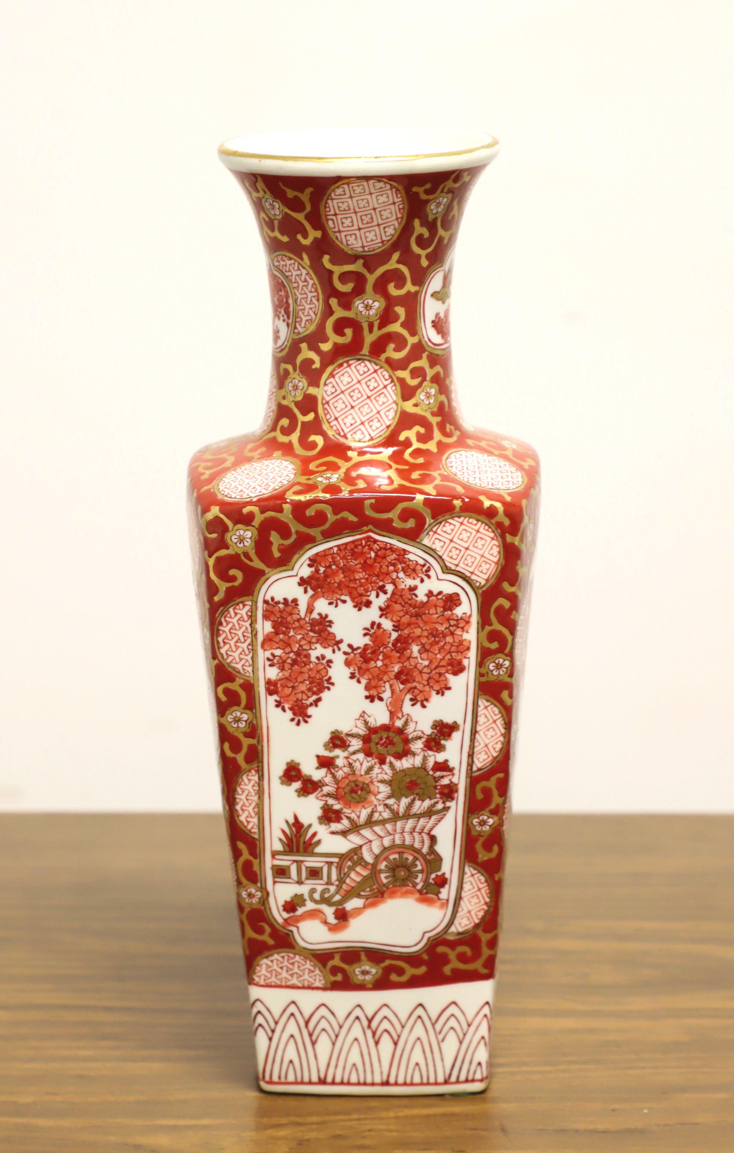 Hand-Painted 1960's Chinoiserie Porcelain Square Vase
