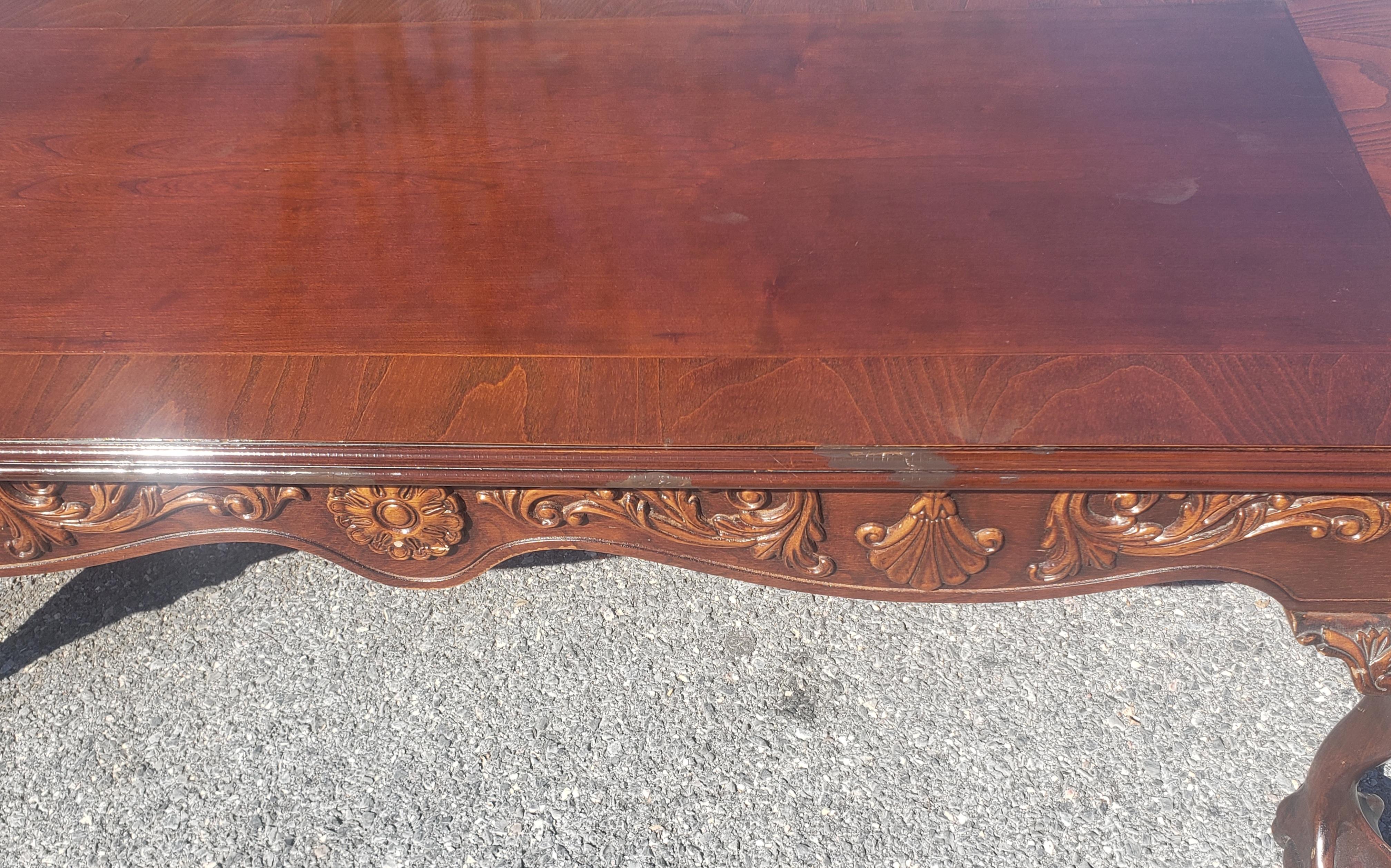 1960s Chippendale Style Banded Carved Mahogany with Ball Claw Feet Coffee Table For Sale 1