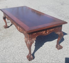 1960s Chippendale Style Banded Carved Mahogany with Ball Claw Feet Coffee Table