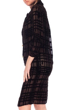 1930S Black Silk Gabardine Day Dress With Lace Collar, Deco Pockets & Removable