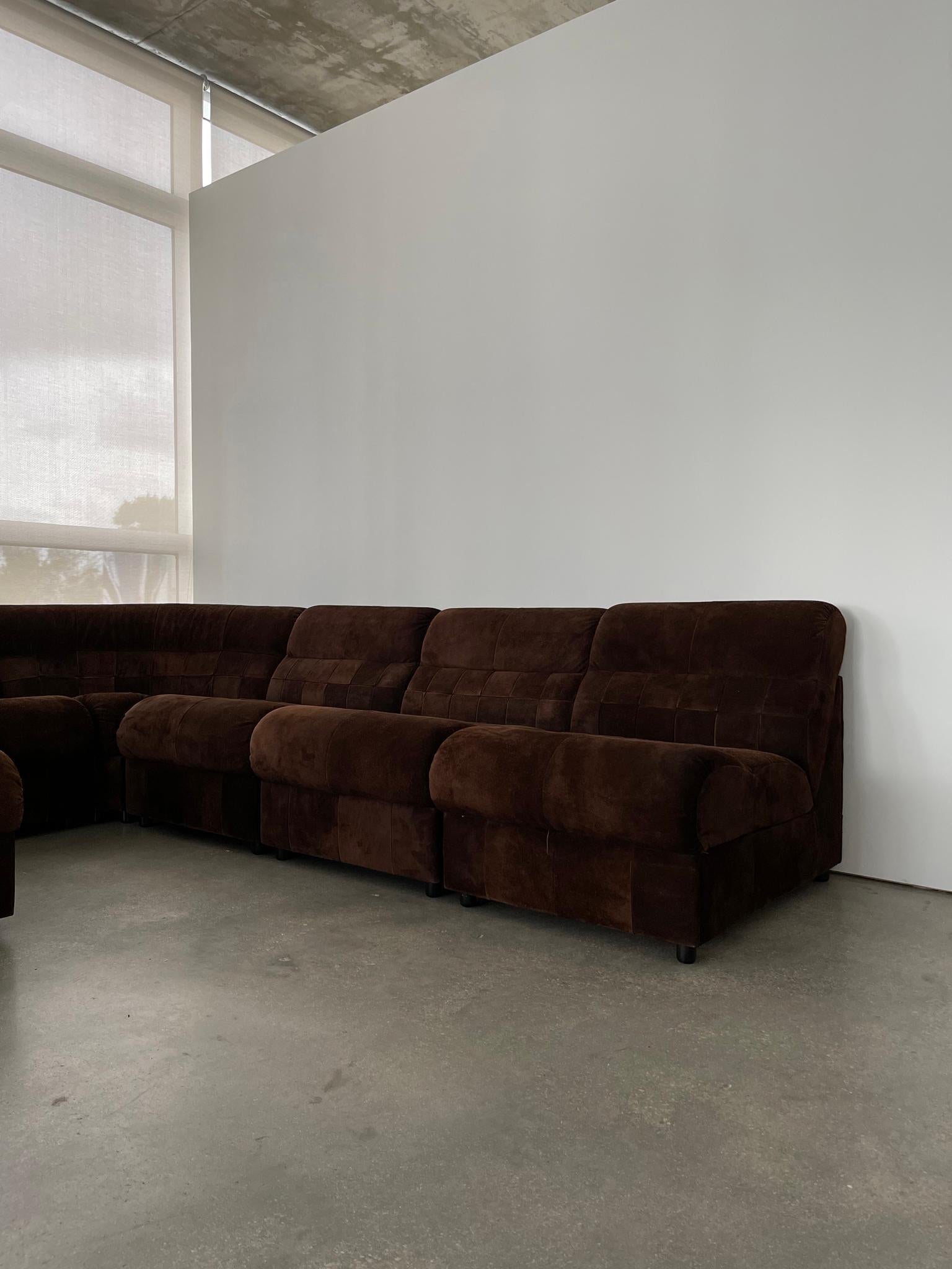 1960's Chocolate Suede Patchwork Percival Lafer Sectional Sofa 2