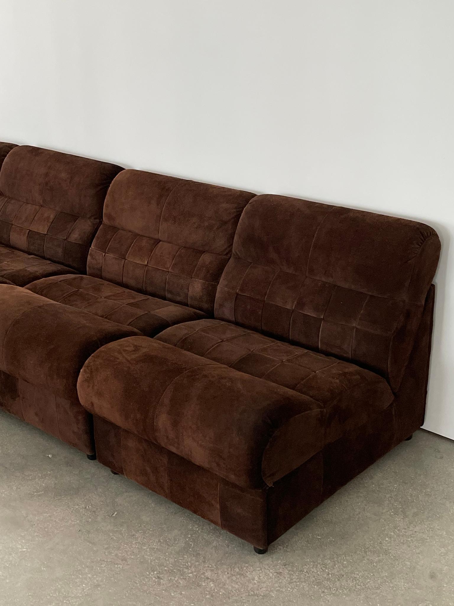 1960's Chocolate Suede Patchwork Percival Lafer Sectional Sofa 3