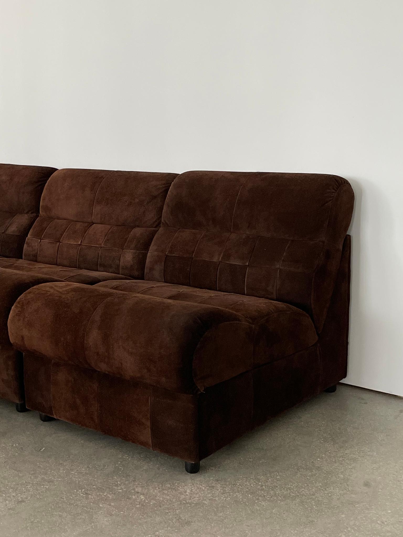 1960's Chocolate Suede Patchwork Percival Lafer Sectional Sofa 4