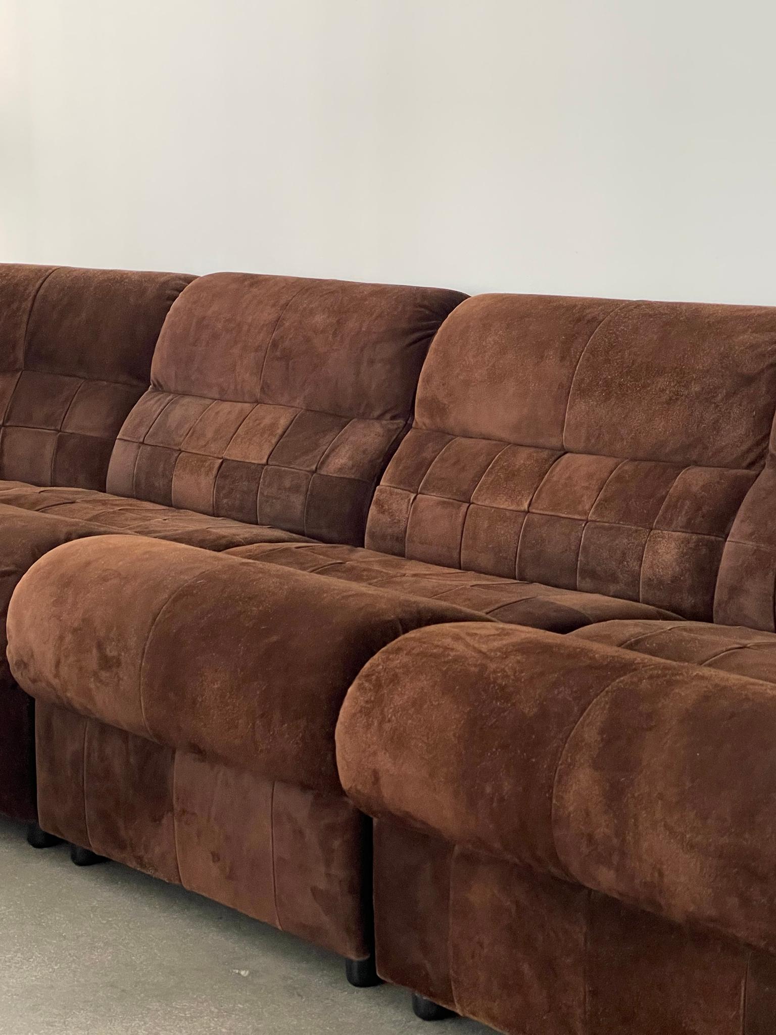 1960's Chocolate Suede Patchwork Percival Lafer Sectional Sofa 5