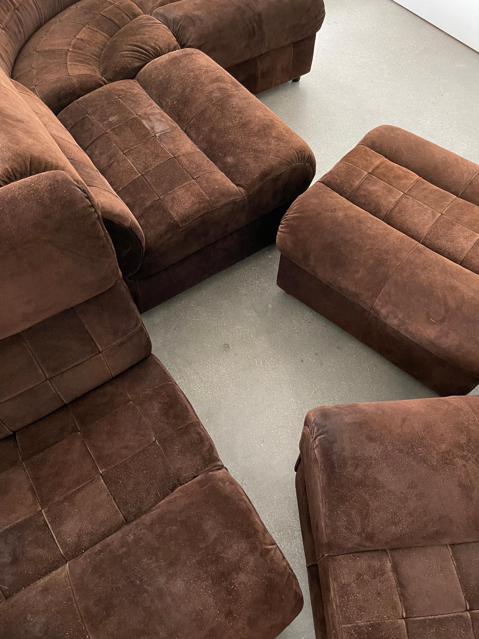1960's Chocolate Suede Patchwork Percival Lafer Sectional Sofa 8