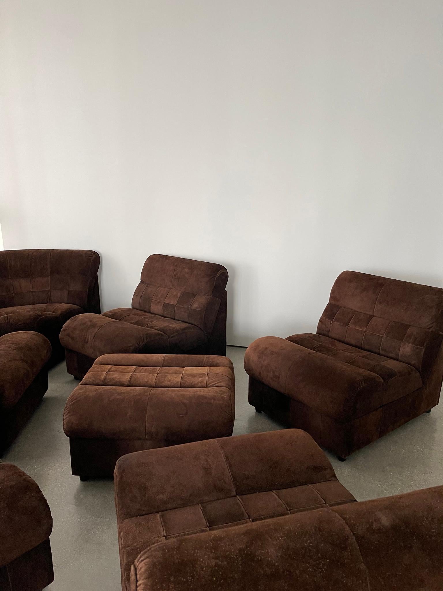 Brazilian 1960's Chocolate Suede Patchwork Percival Lafer Sectional Sofa