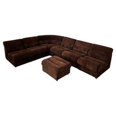 1960's Chocolate Suede Patchwork Percival Lafer Sectional Sofa