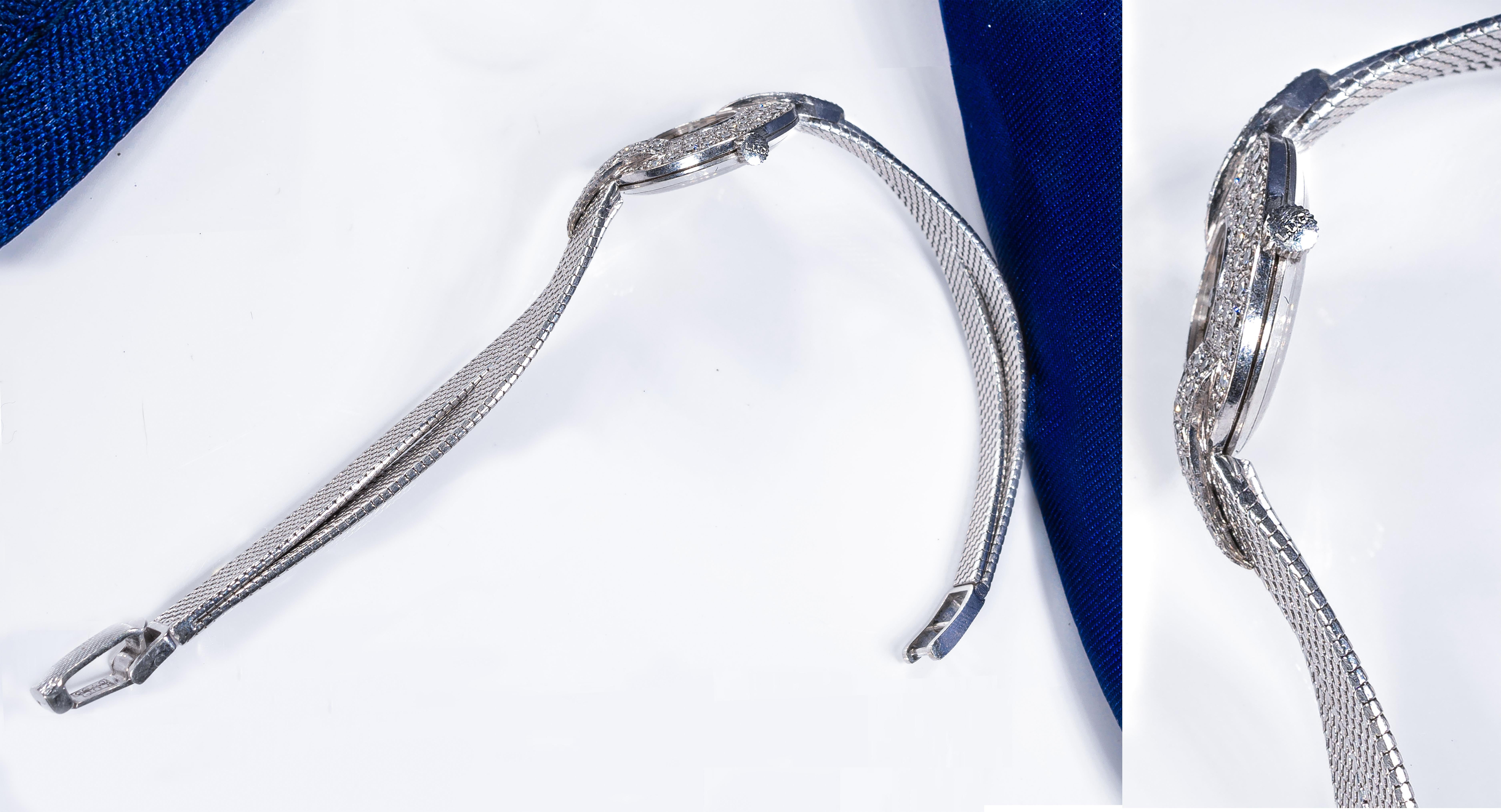 Chopard, montre-bracelet à motif «TWIST » à trois rangées de diamants en or blanc 18 carats, années 1960 en vente 8
