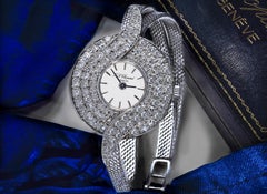 1960s Chopard 18kt White Gold Triple Diamond Row "TWIST" Motif Bracelet Watch