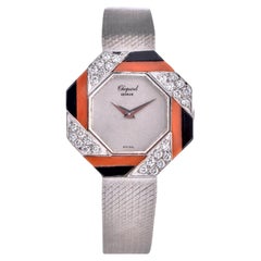 1960's Chopard Vintage Coral Onyx Ladies 18k Gold Watch