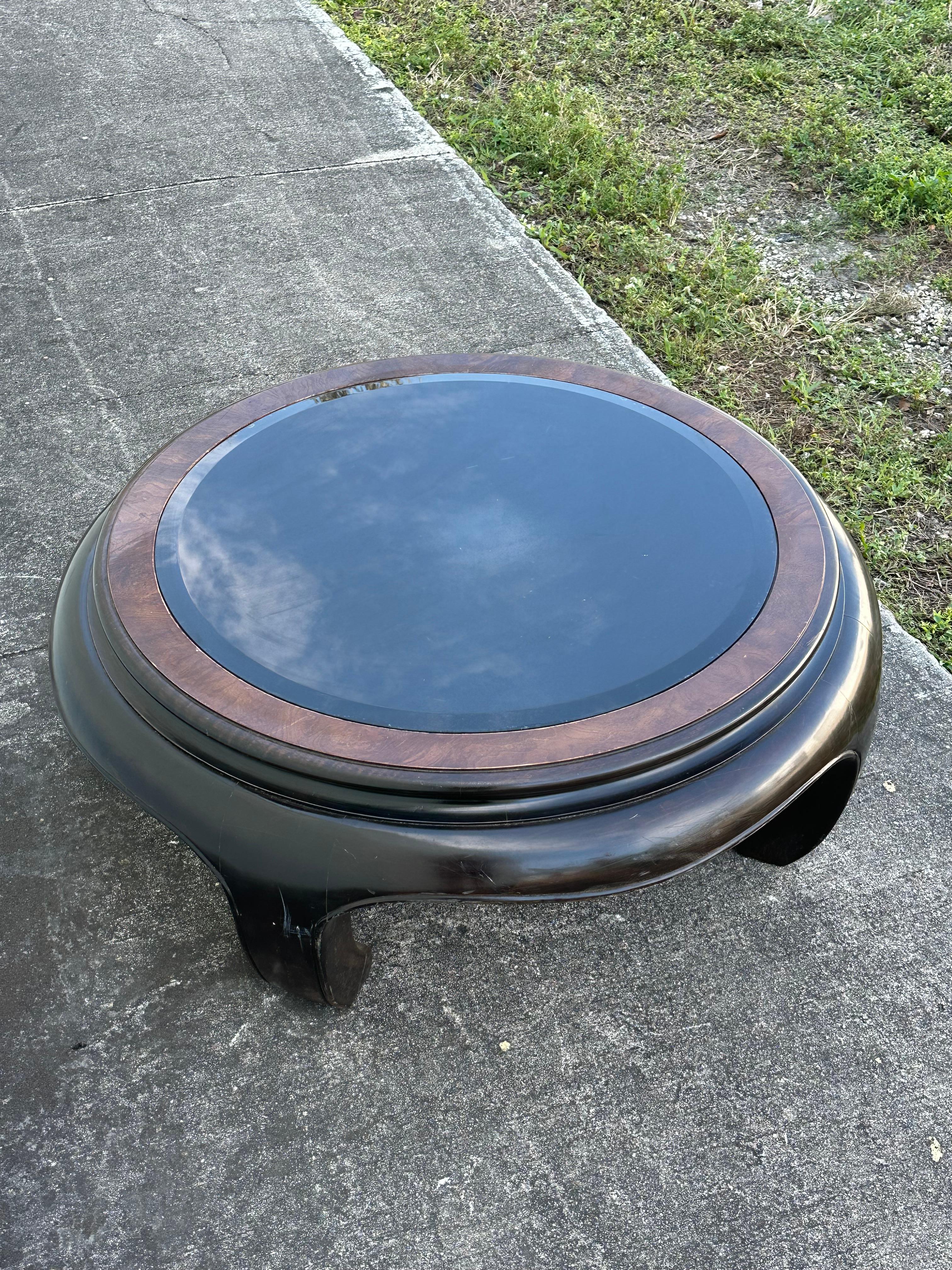 1960s Chow Legs Round Coffee Table with Black Glass Insert Top 6