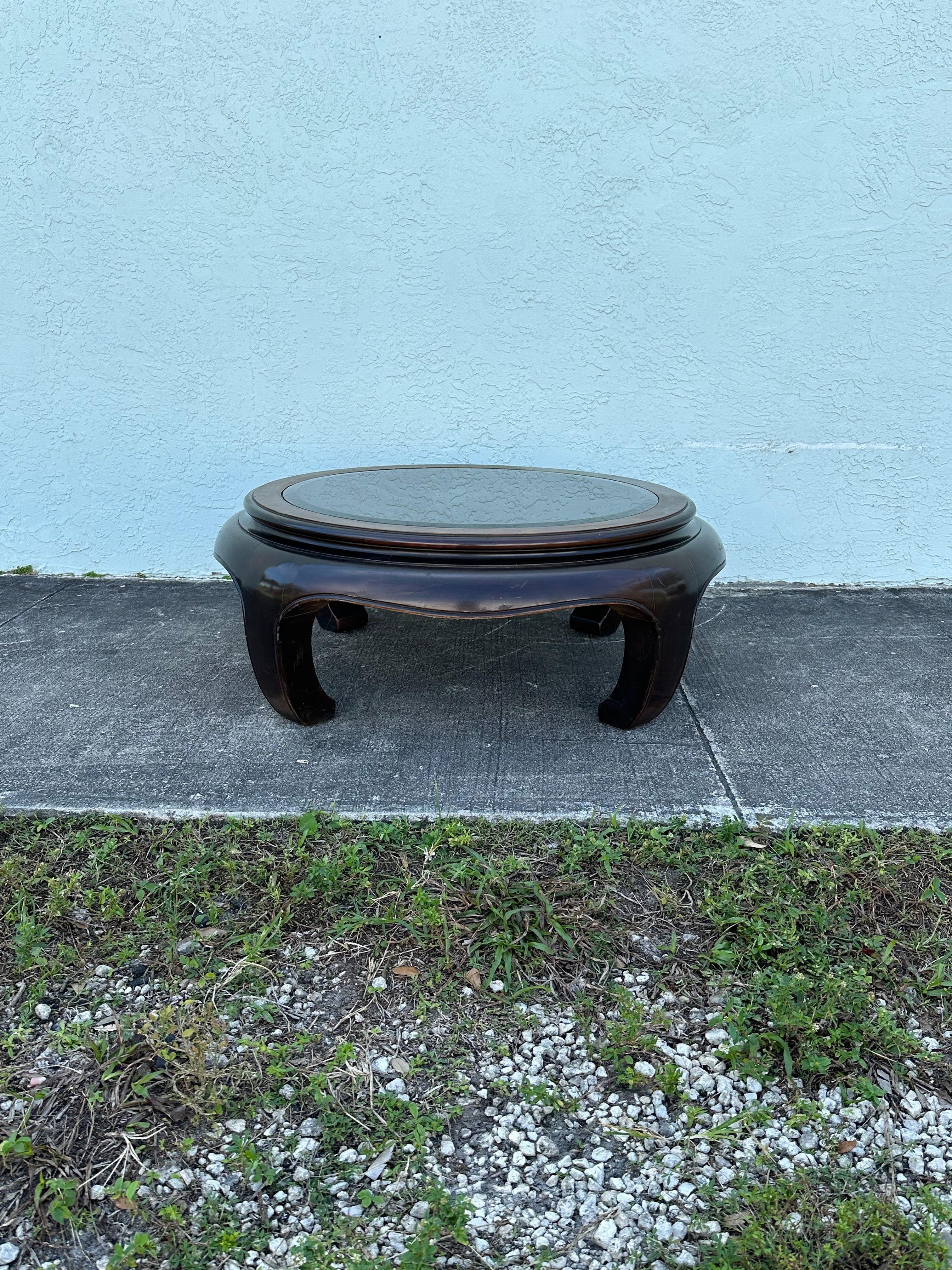 Mid-Century Modern 1960s Chow Legs Round Coffee Table with Black Glass Insert Top