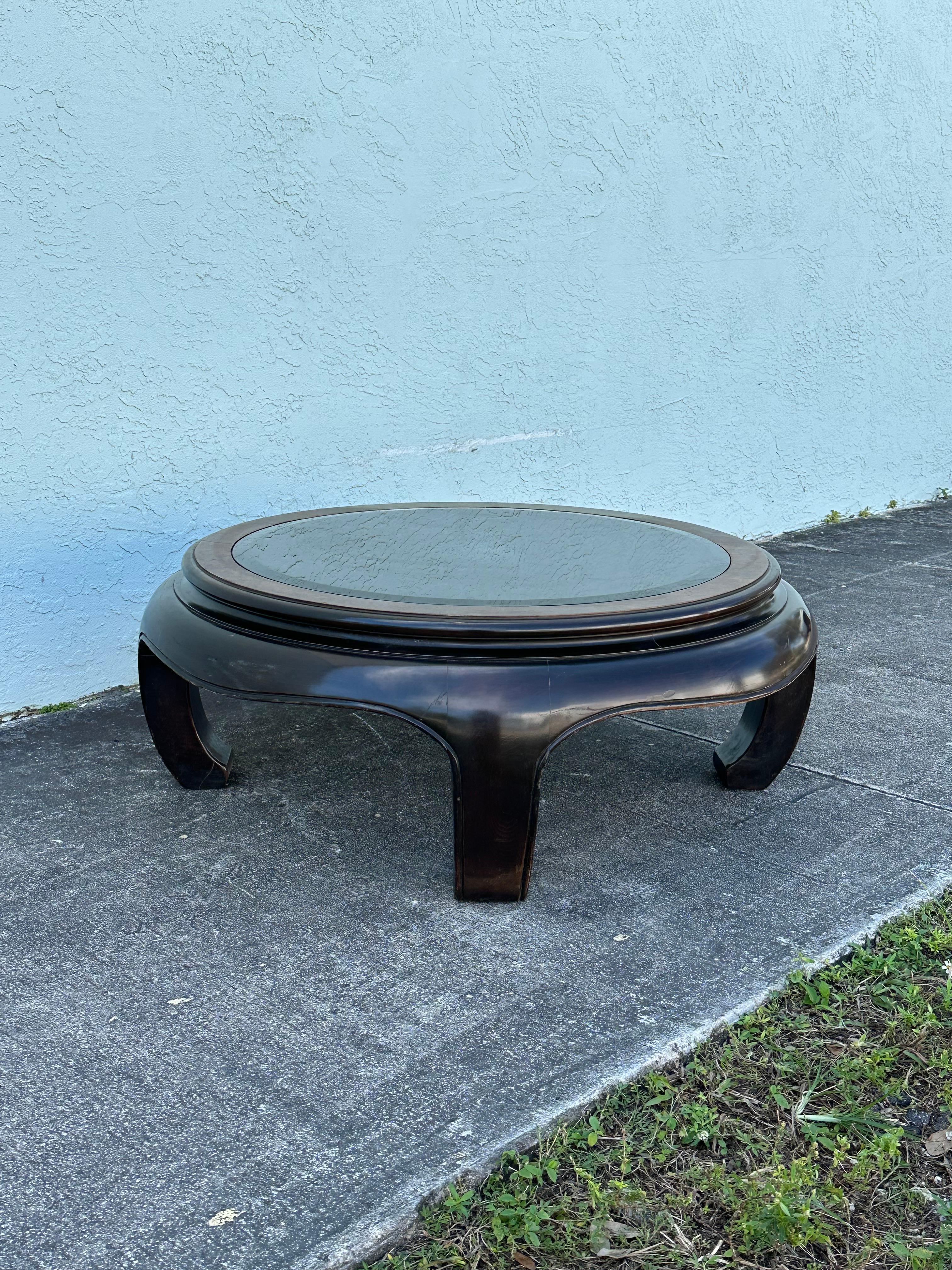 Mid-20th Century 1960s Chow Legs Round Coffee Table with Black Glass Insert Top
