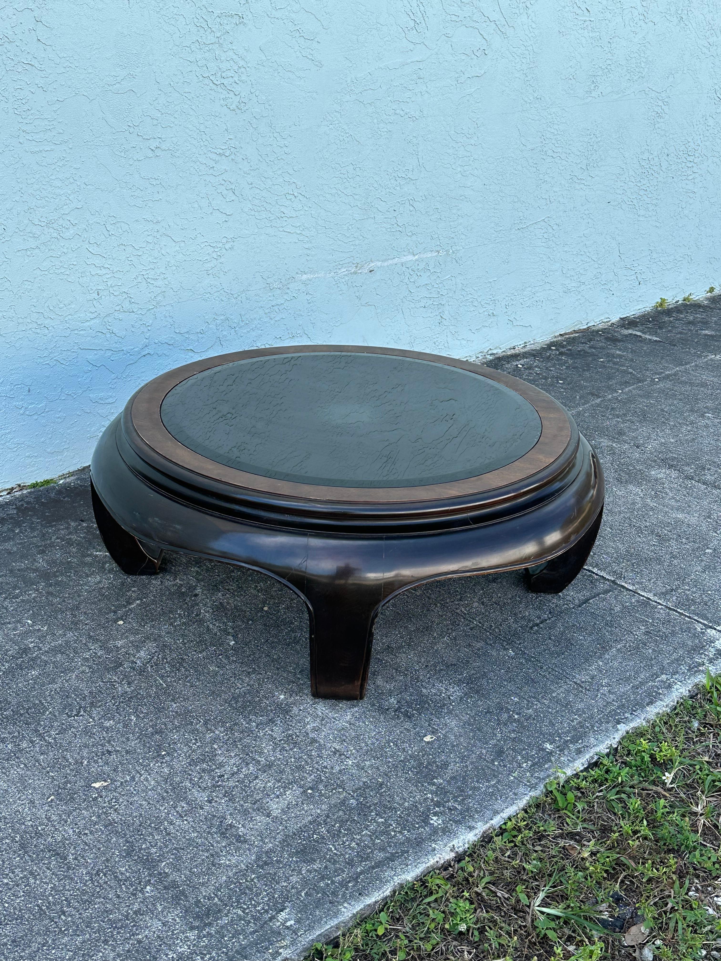 1960s Chow Legs Round Coffee Table with Black Glass Insert Top 2