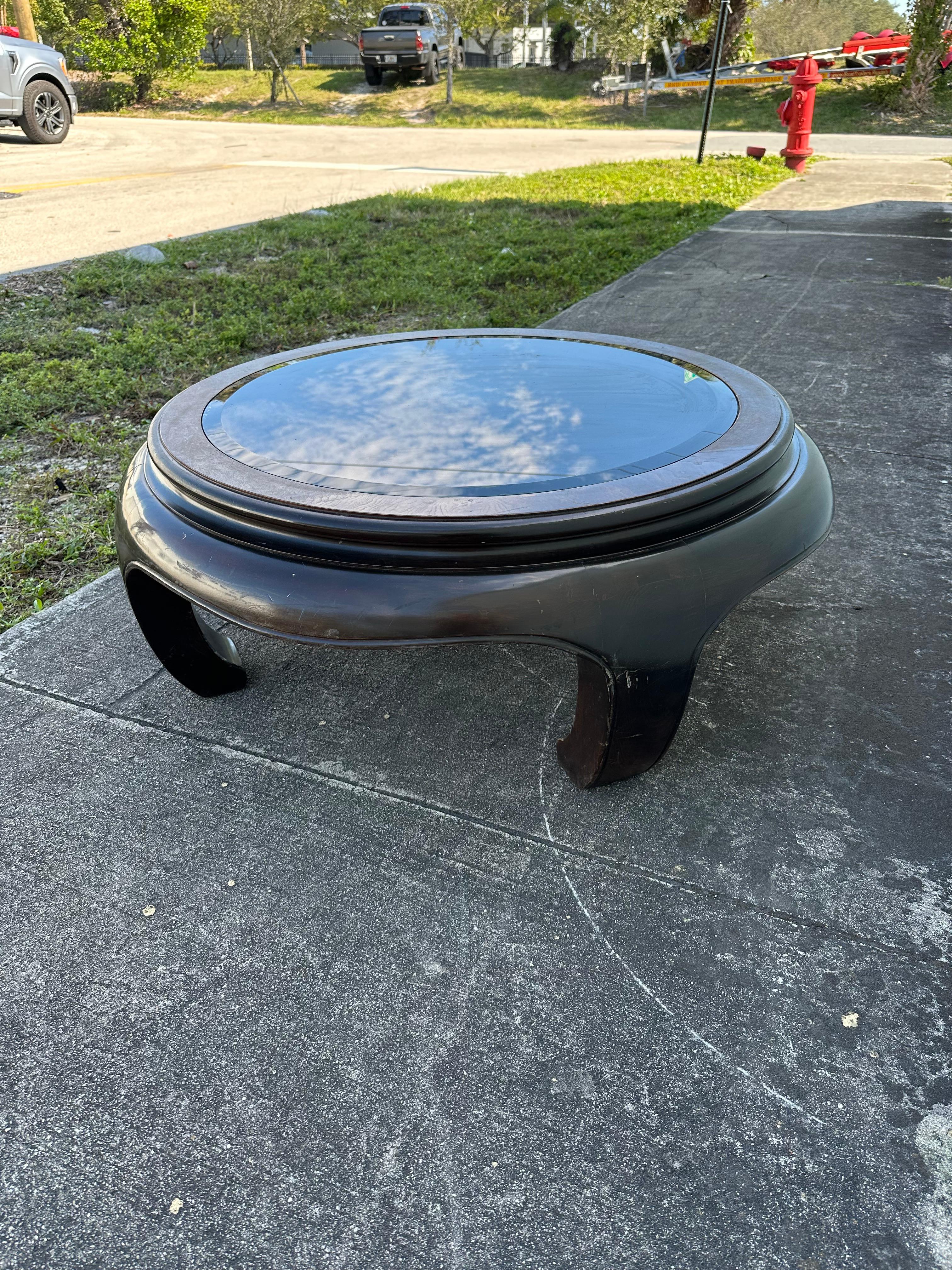 1960s Chow Legs Round Coffee Table with Black Glass Insert Top 3
