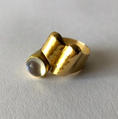 1960s Christa Bauer 18 Karat Gold Moonstone German Modernist Ring