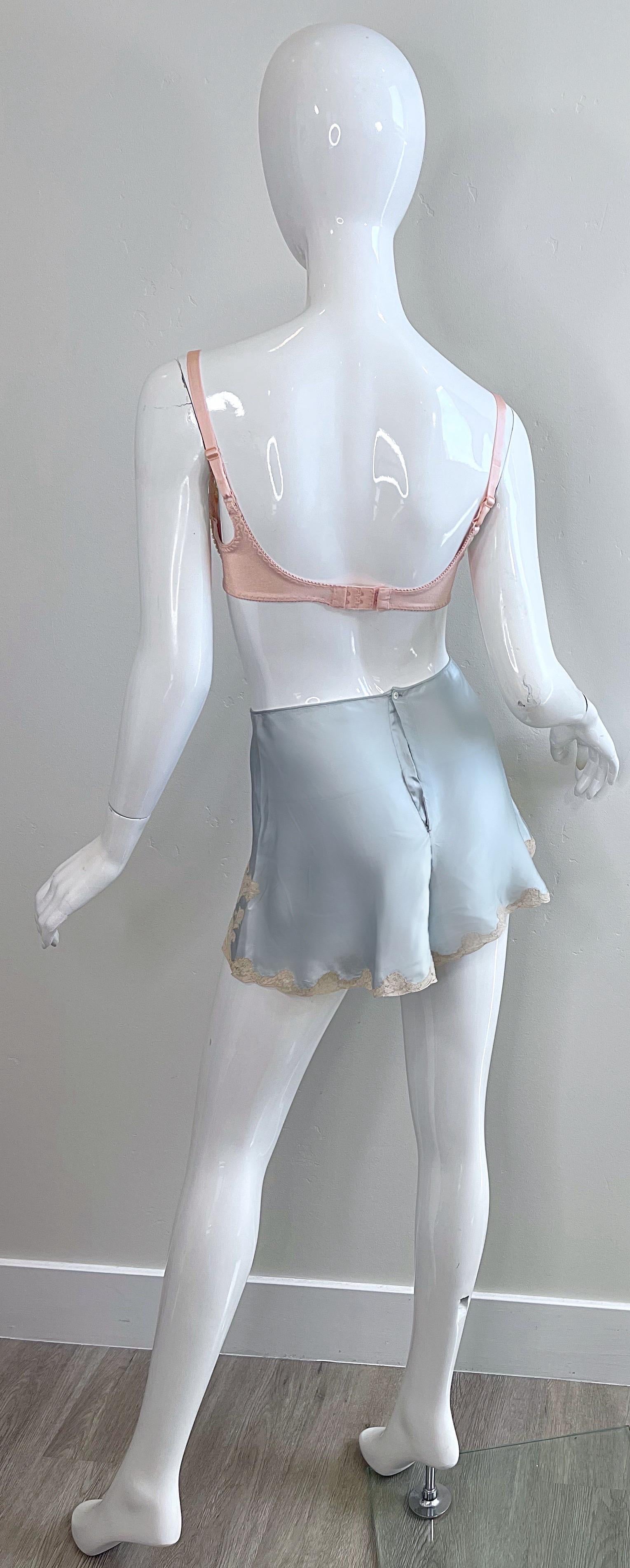1960s Christian Dior 32A Silk Three Piece Bloomers Bra 60s Vintage Lingerie Set For Sale 7